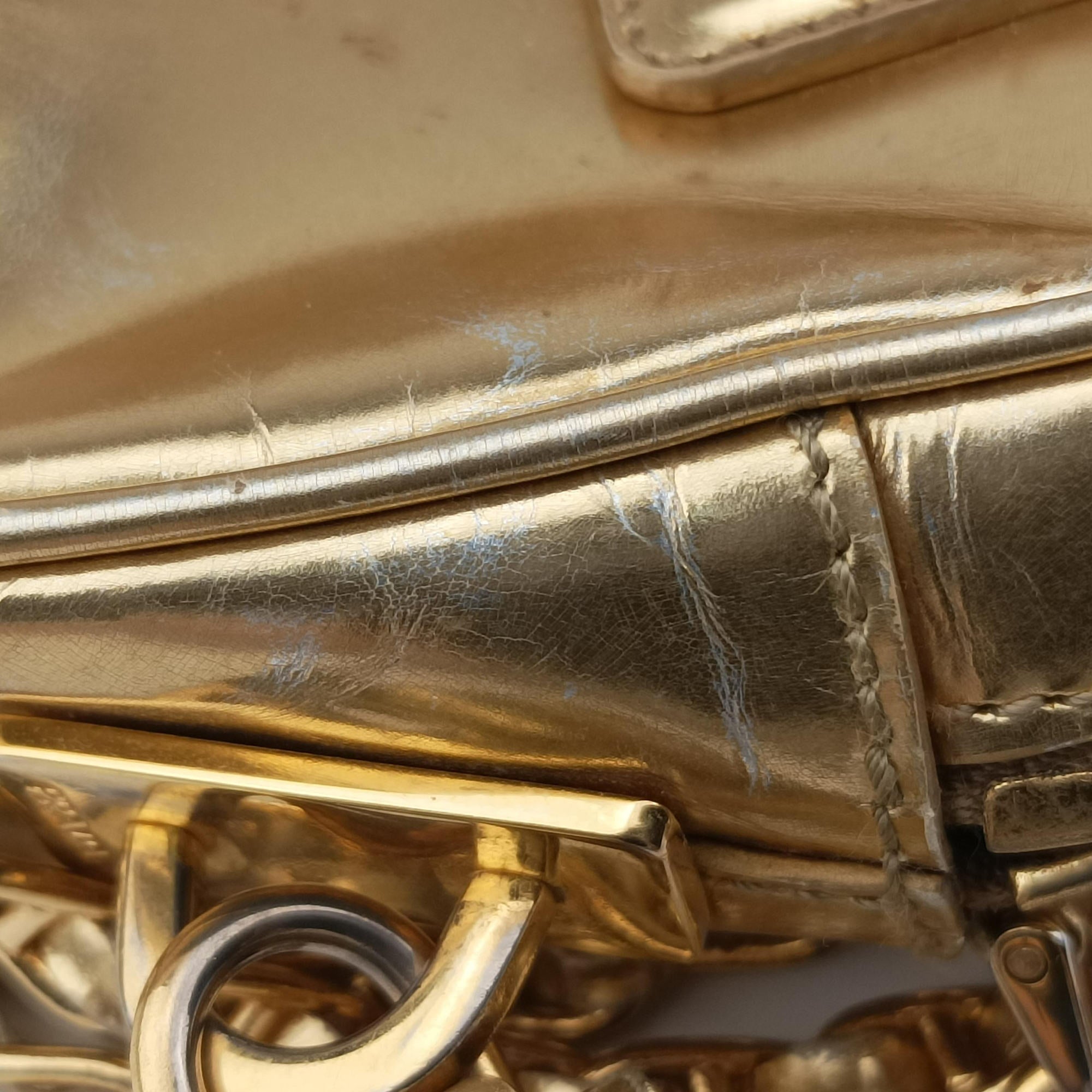 Secondhand Prada Mini Bauletto Golden Metallic Vitello Leather BL0705  shoulderbag | stylenewstar