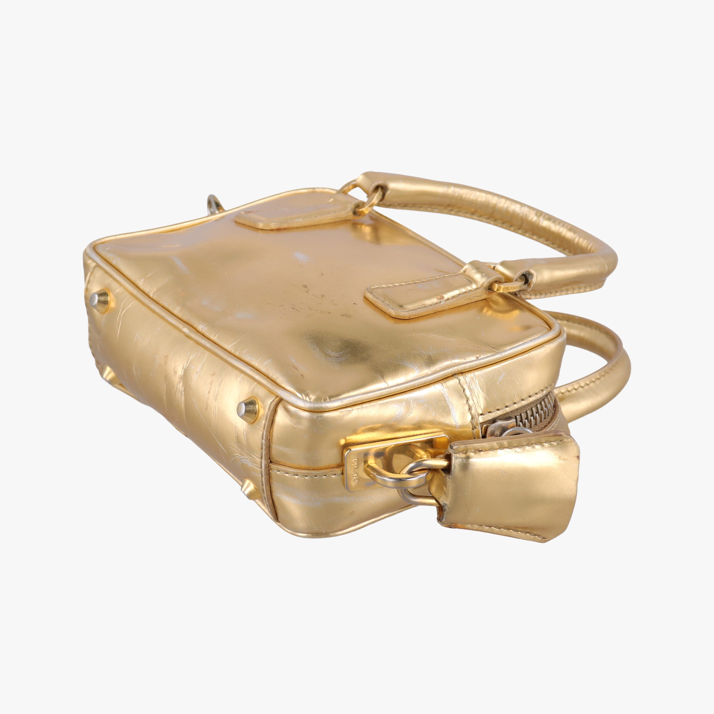 Secondhand Prada Mini Bauletto Golden Metallic Vitello Leather BL0705  shoulderbag | stylenewstar