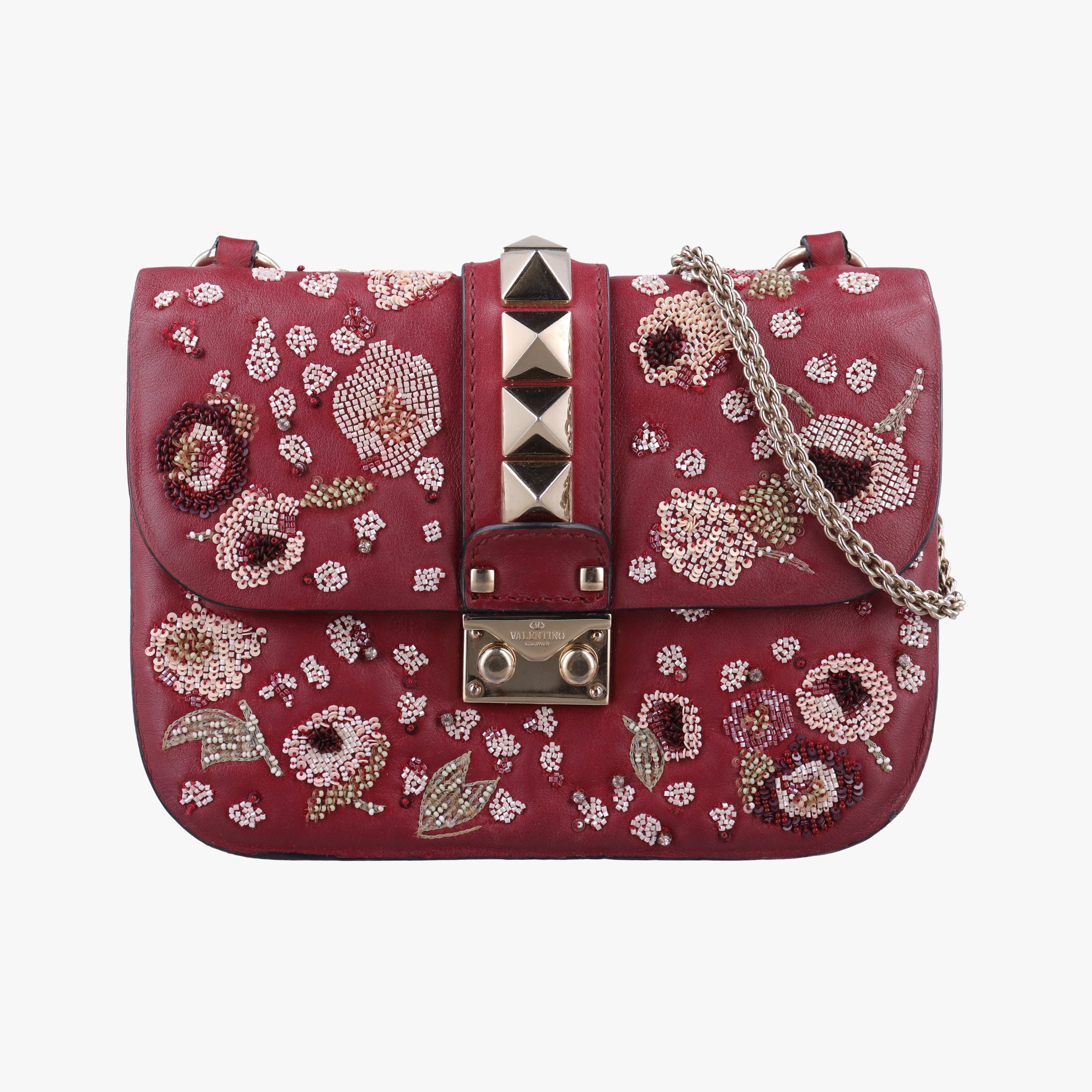 Vintage Valentino Rockstud Glam Lock Red Leather  shoulderbag | stylenewstar
