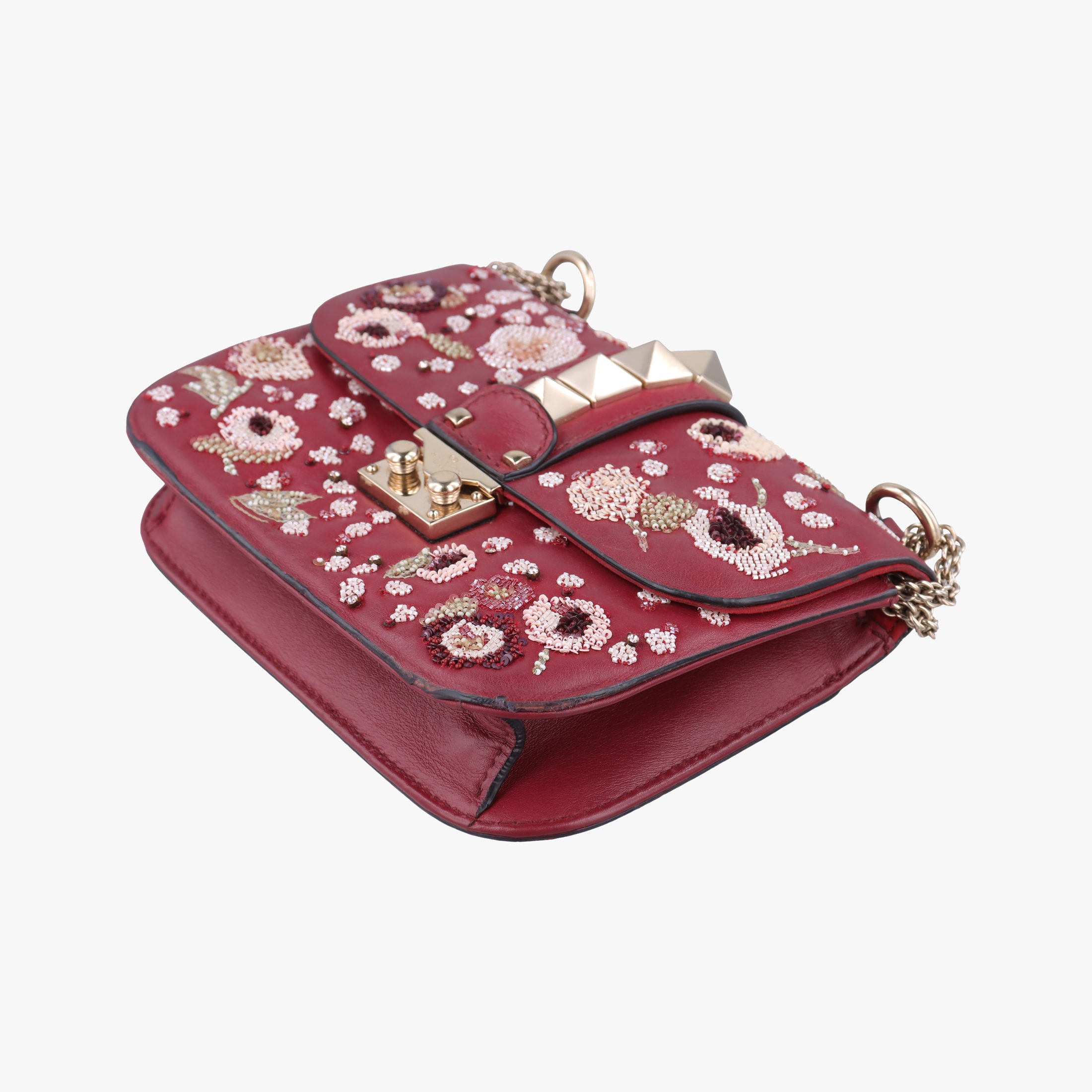 Vintage Valentino Rockstud Glam Lock Red Leather  shoulderbag | stylenewstar