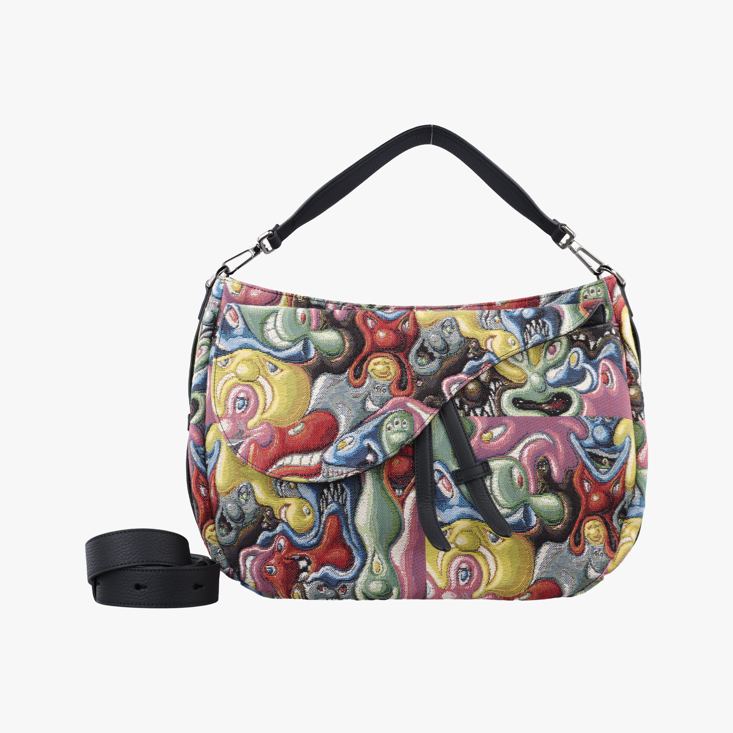 Pre-owned Christian Dior DIOR AND KENNY SCHARF Saddle Soft Multicolour Jacquard Canvas × Grained Calfskin  shoulderbag | stylenewstar