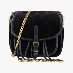 Pre-owned Prada Velvet Belt Bum Black Velour IBL002 shoulderbag | stylenewstar