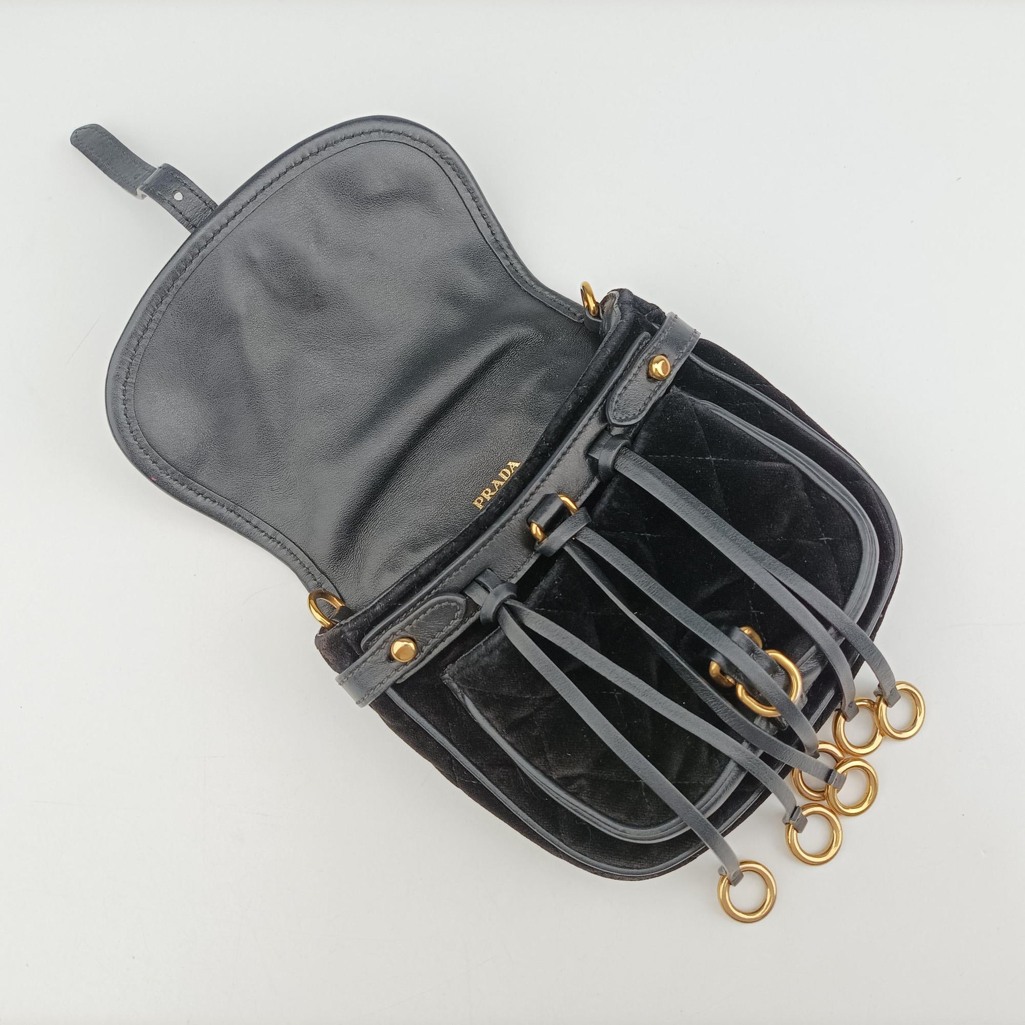 Pre-owned Prada Velvet Belt Bum Black Velour IBL002 shoulderbag | stylenewstar