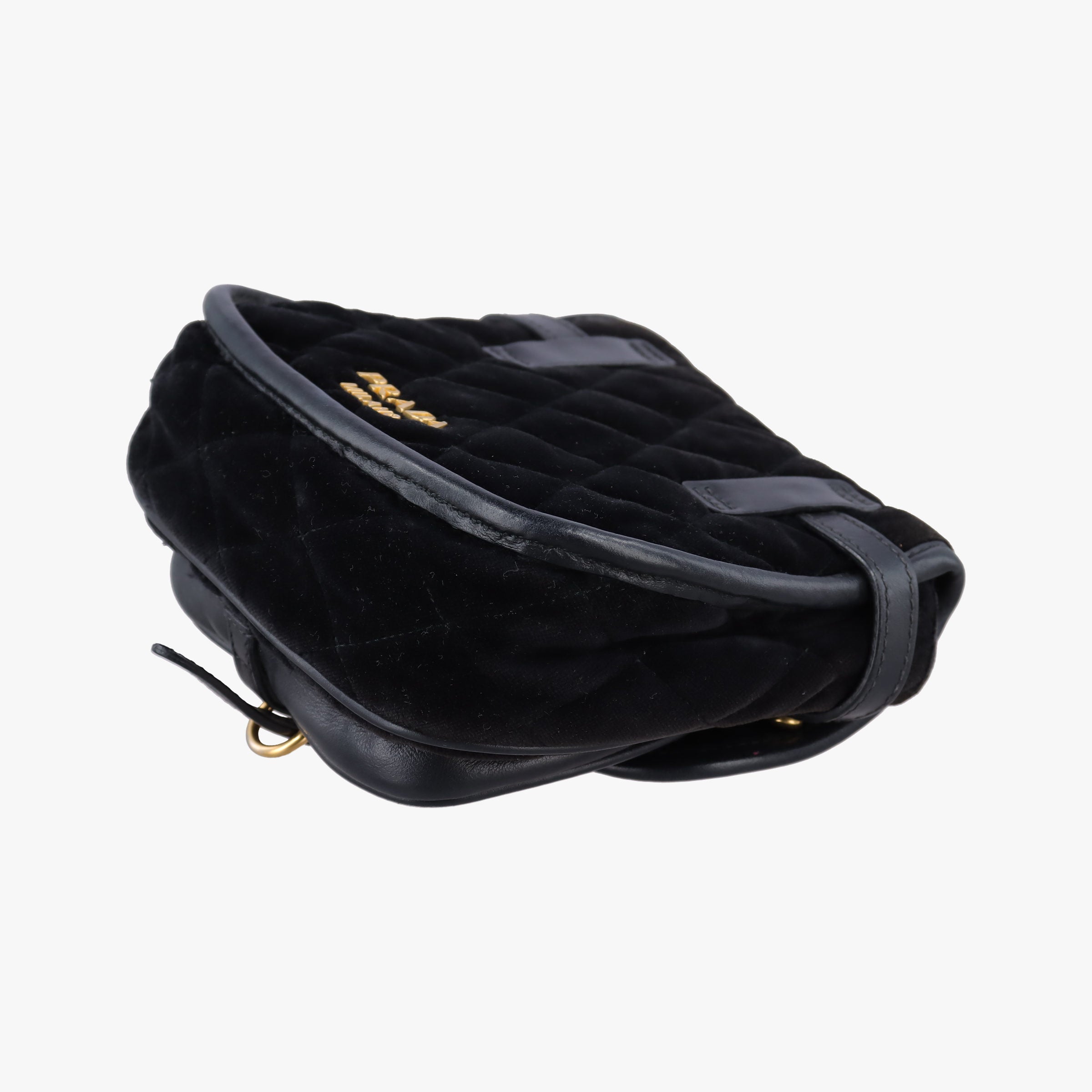 Pre-owned Prada Velvet Belt Bum Black Velour IBL002 shoulderbag | stylenewstar