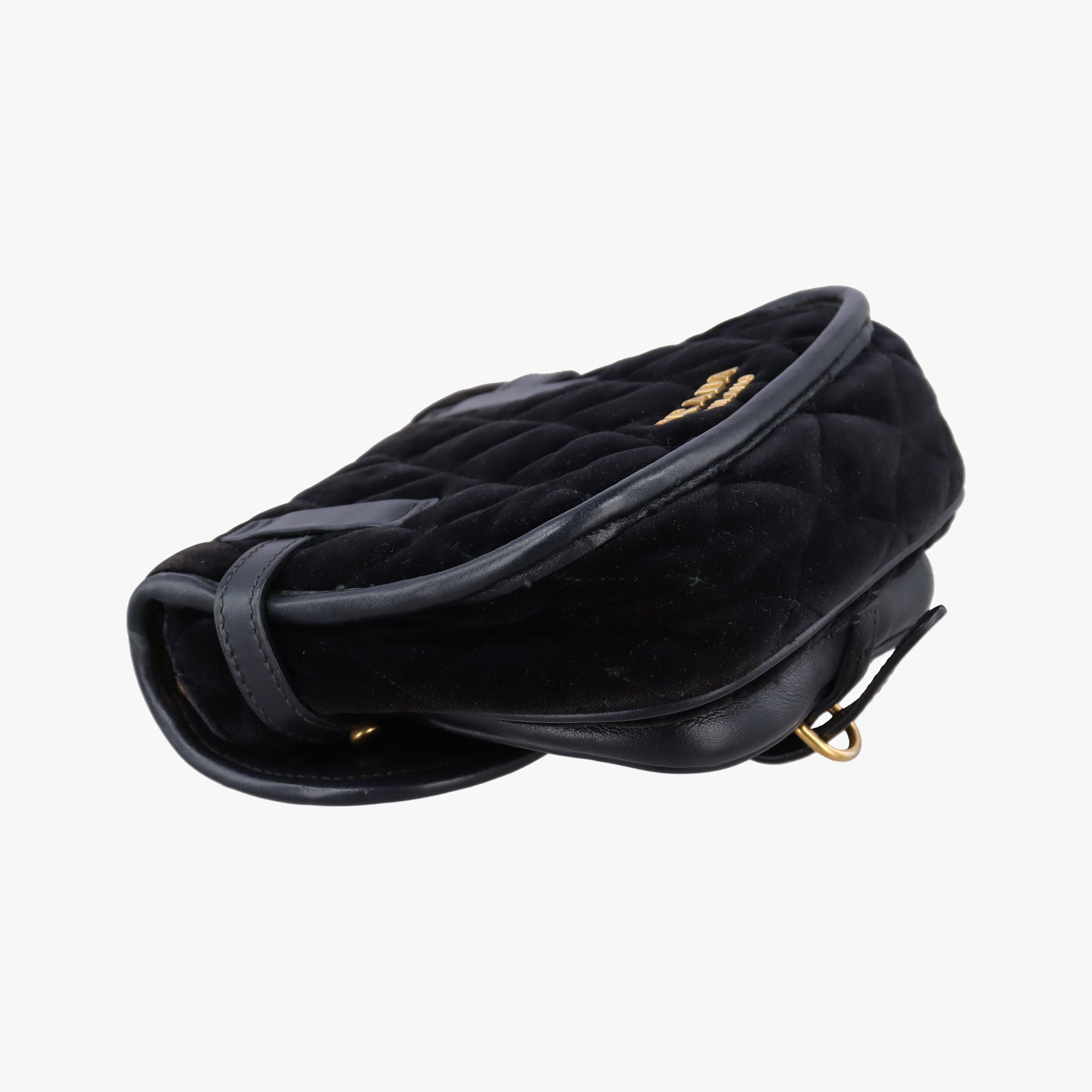 Pre-owned Prada Velvet Belt Bum Black Velour IBL002 shoulderbag | stylenewstar