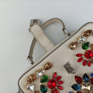 Pre-owned Dolce & Gabbana Flower Motif Rhinestone Lock WhitexMulticolour Leather  shoulderbag | stylenewstar