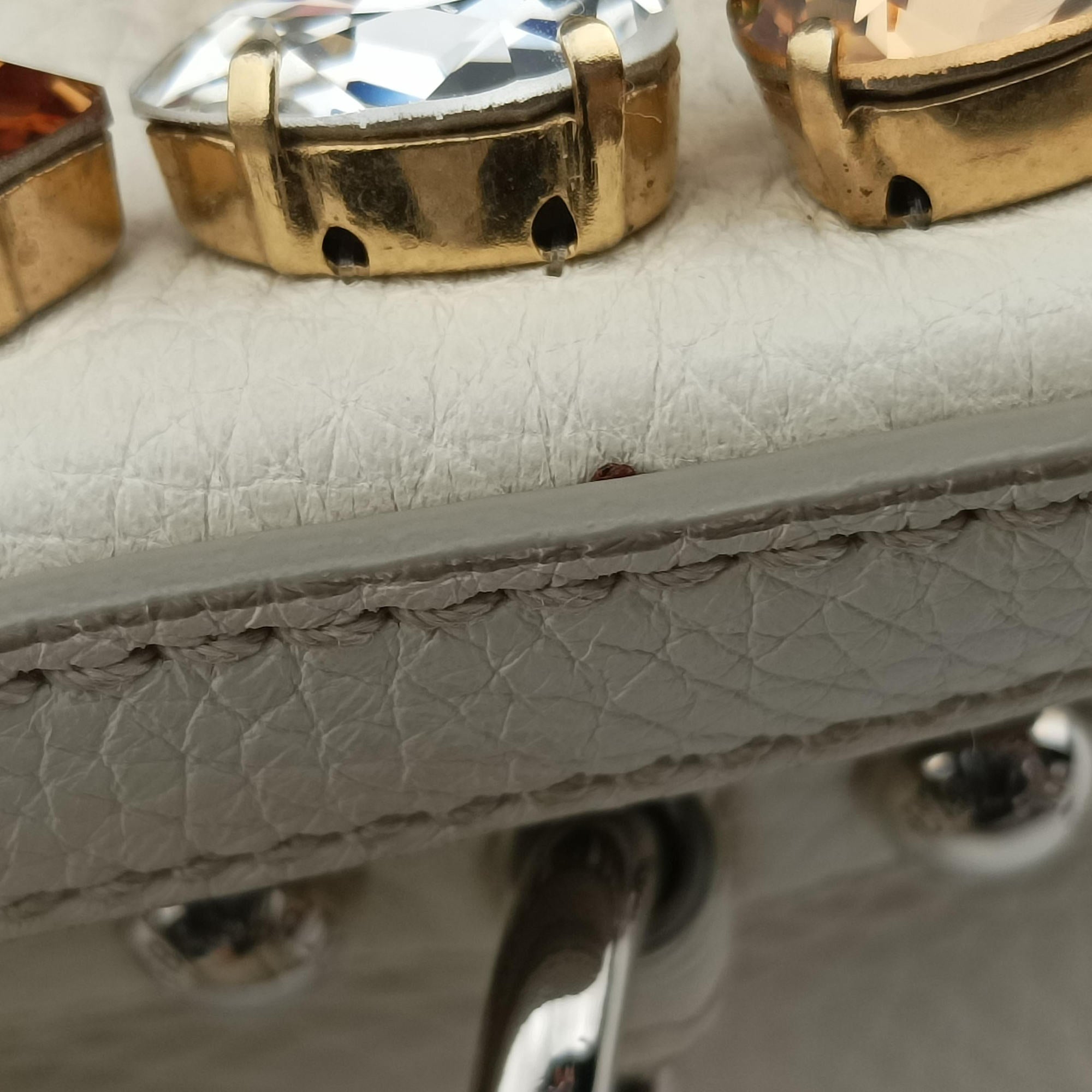 Pre-owned Dolce & Gabbana Flower Motif Rhinestone Lock WhitexMulticolour Leather  shoulderbag | stylenewstar
