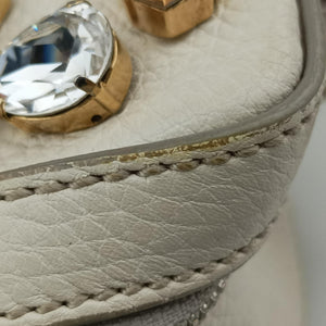Pre-owned Dolce & Gabbana Flower Motif Rhinestone Lock WhitexMulticolour Leather  shoulderbag | stylenewstar
