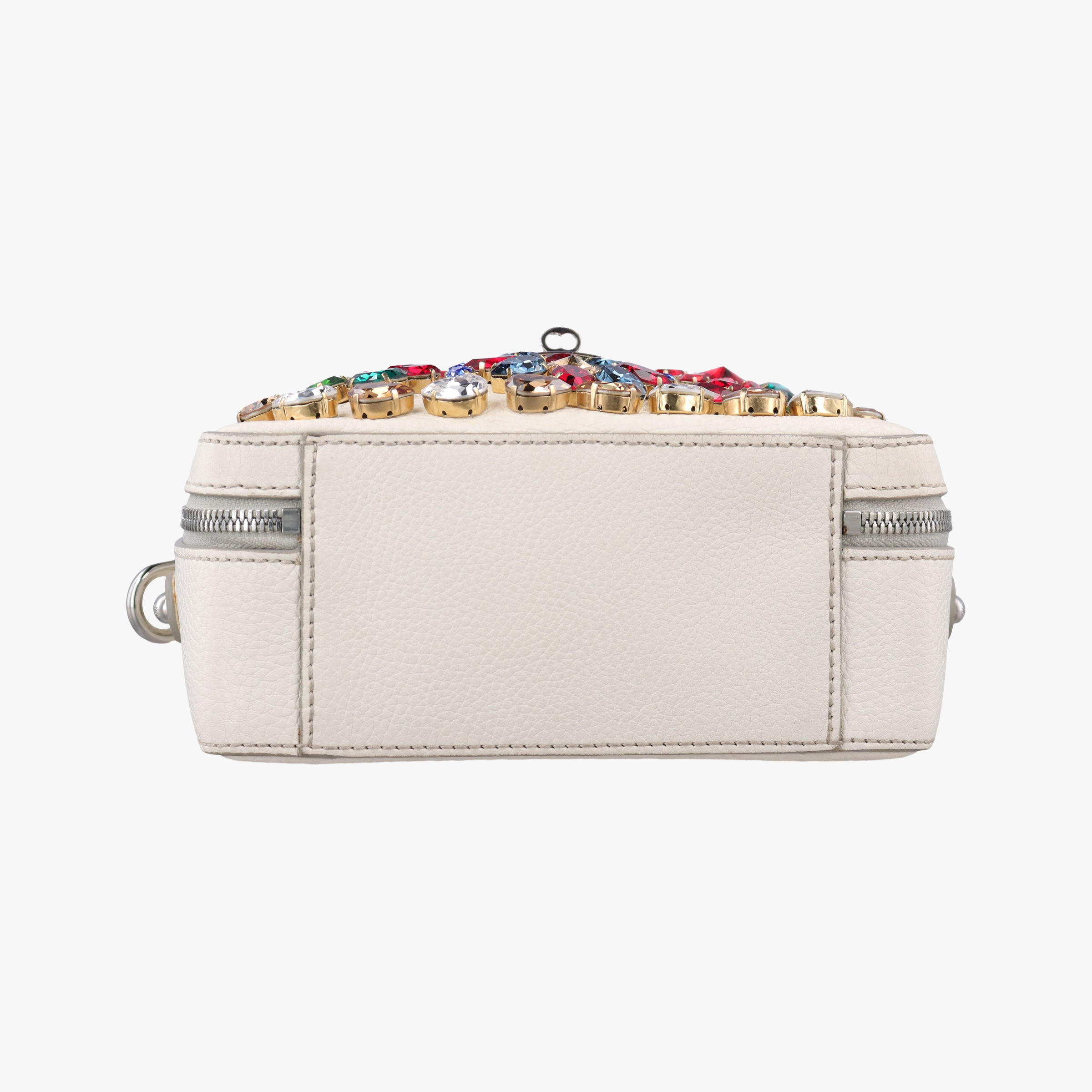 Pre-owned Dolce & Gabbana Flower Motif Rhinestone Lock WhitexMulticolour Leather  shoulderbag | stylenewstar