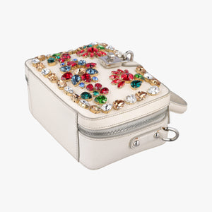 Pre-owned Dolce & Gabbana Flower Motif Rhinestone Lock WhitexMulticolour Leather  shoulderbag | stylenewstar