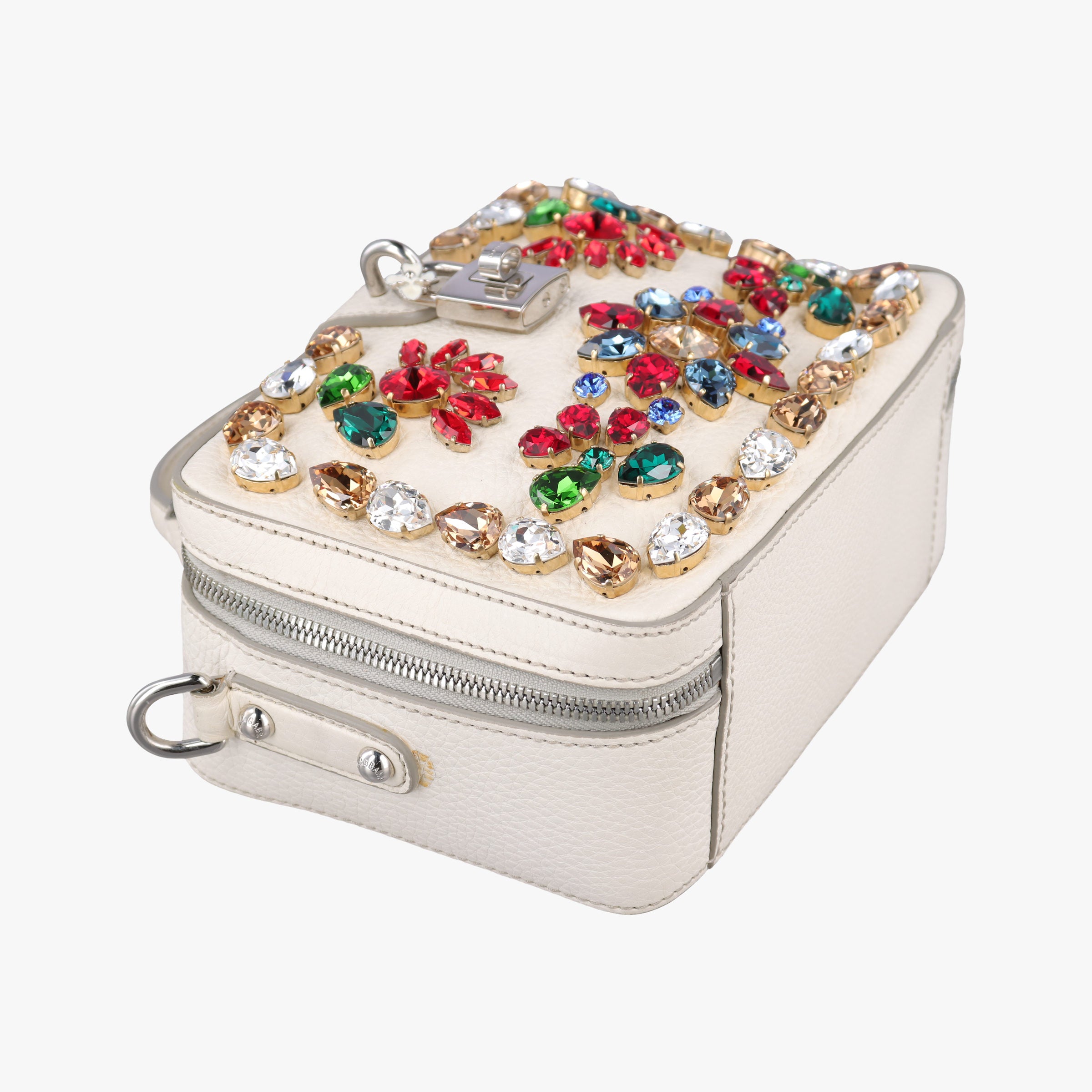 Pre-owned Dolce & Gabbana Flower Motif Rhinestone Lock WhitexMulticolour Leather  shoulderbag | stylenewstar