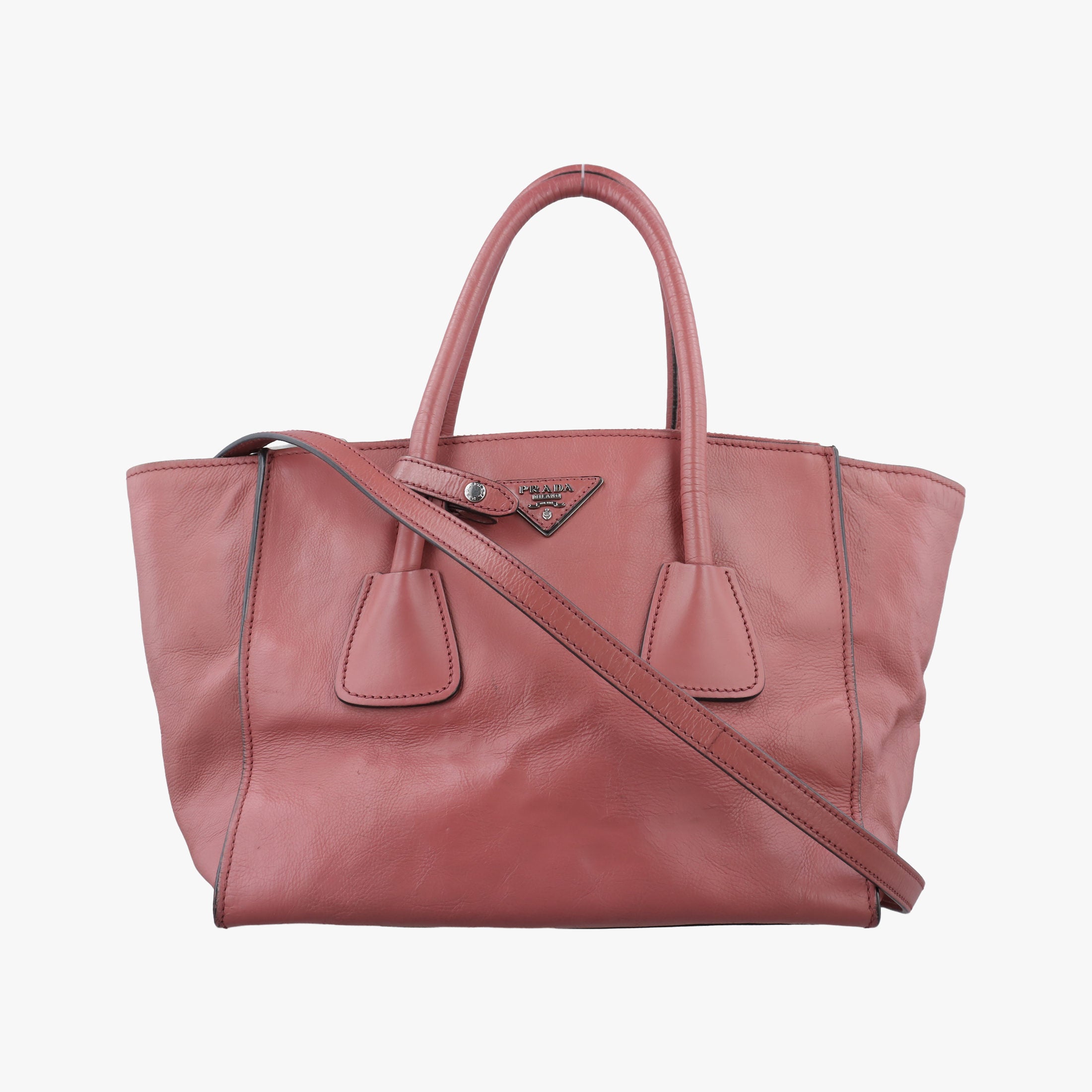 Pre-owned Prada Twin Pocket Winged Tote Pink Leather BN2619 shoulderbag | stylenewstar