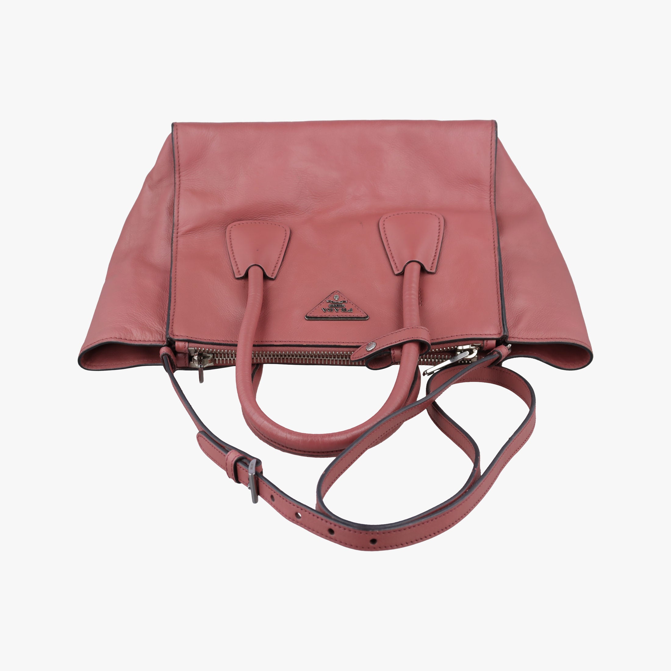 Pre-owned Prada Twin Pocket Winged Tote Pink Leather BN2619 shoulderbag | stylenewstar