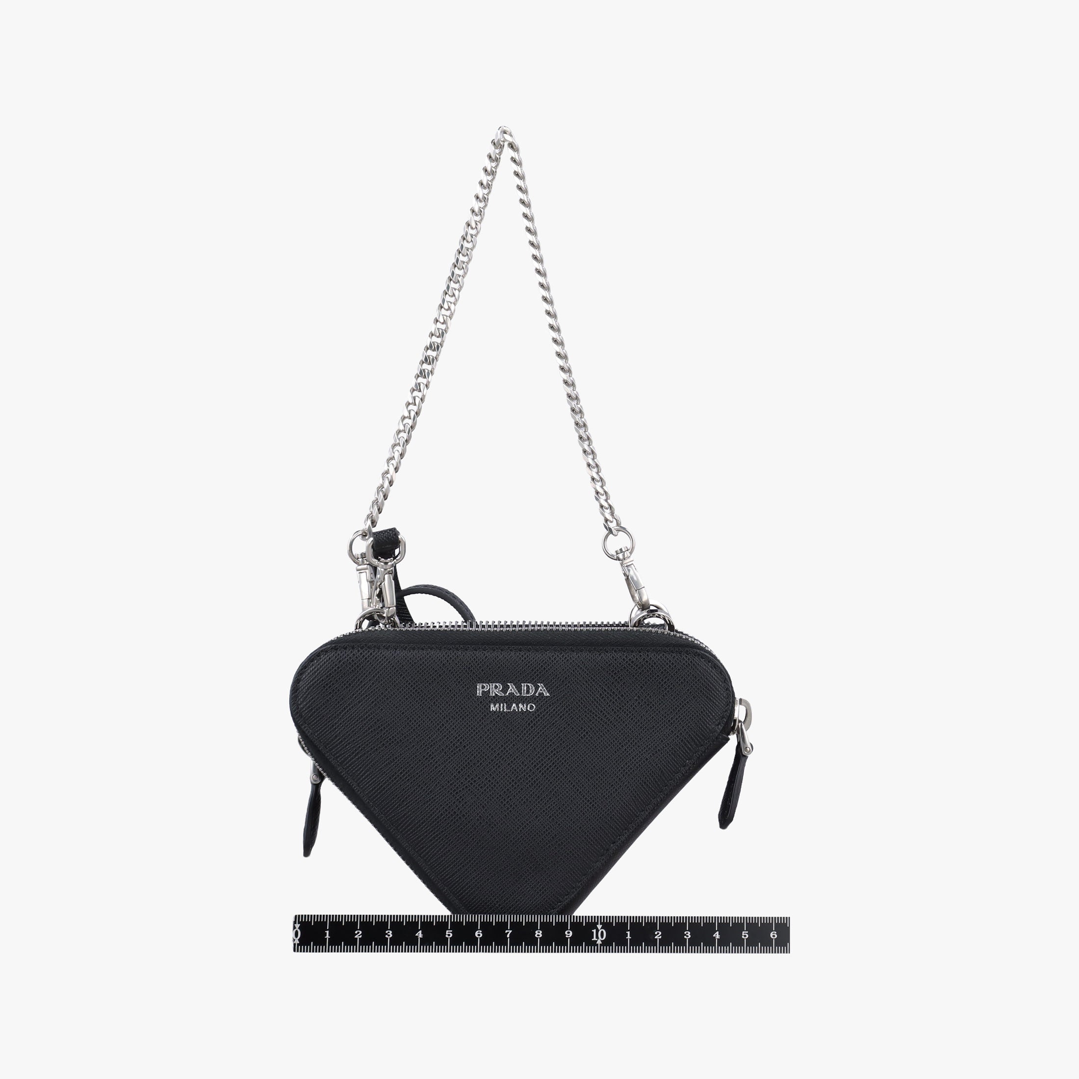 Pre-owned Prada Triangle Logo Plate Black SAFFIANO Leather 1NR015 shoulderbag | stylenewstar