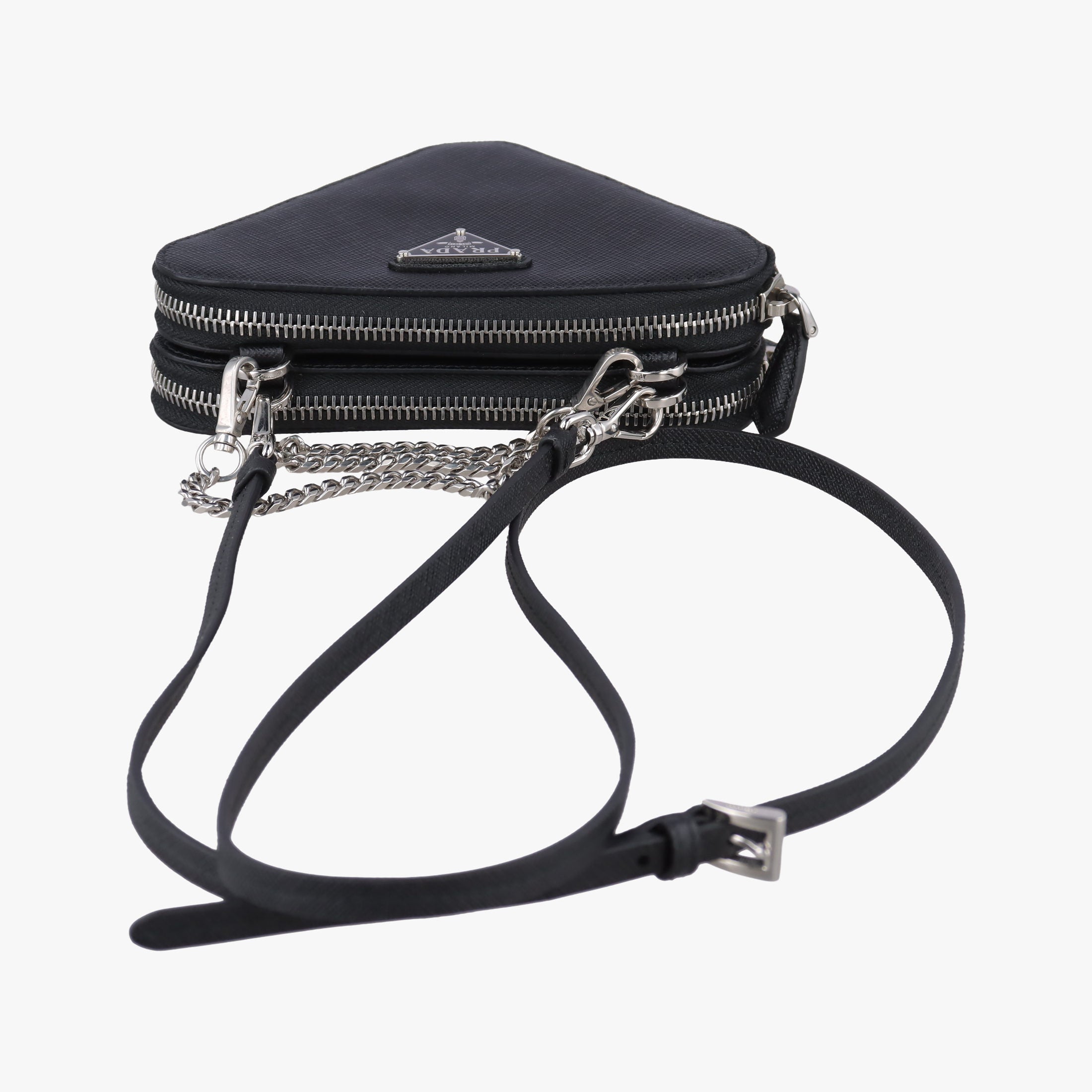 Pre-owned Prada Triangle Logo Plate Black SAFFIANO Leather 1NR015 shoulderbag | stylenewstar