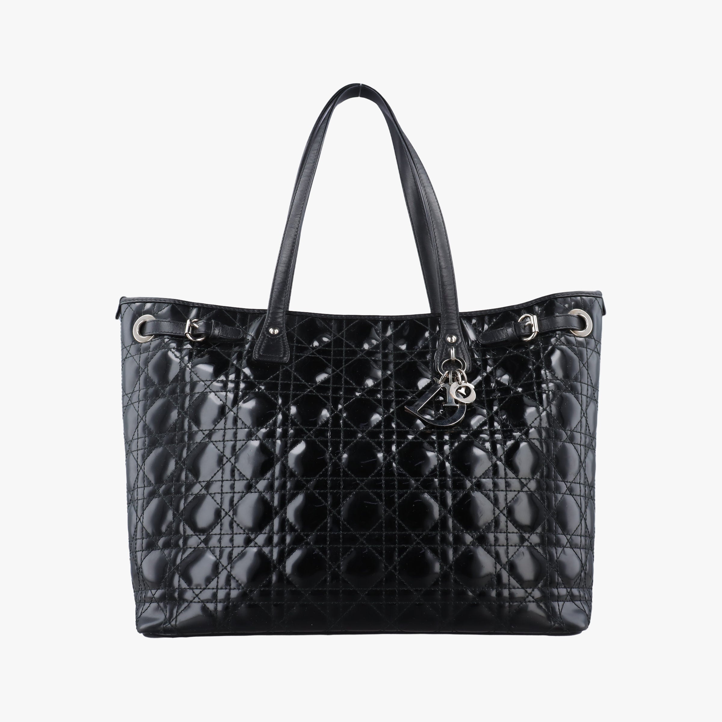 Pre-owned Christian Dior panarea cannage Black Enamel×Leather  shoulderbag | stylenewstar
