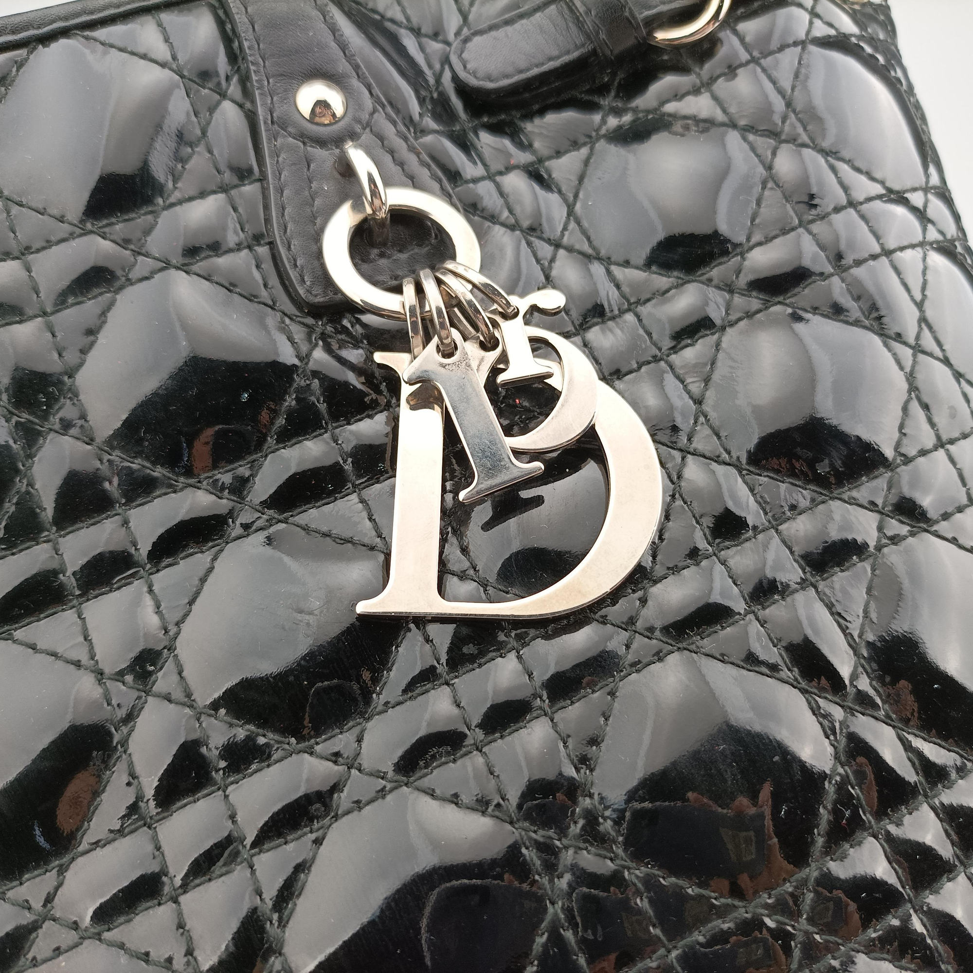 Pre-owned Christian Dior panarea cannage Black Enamel×Leather  shoulderbag | stylenewstar