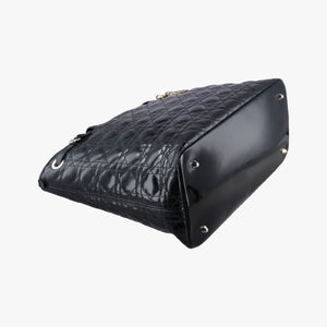 Pre-owned Christian Dior panarea cannage Black Enamel×Leather  shoulderbag | stylenewstar