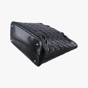 Pre-owned Christian Dior panarea cannage Black Enamel×Leather  shoulderbag | stylenewstar