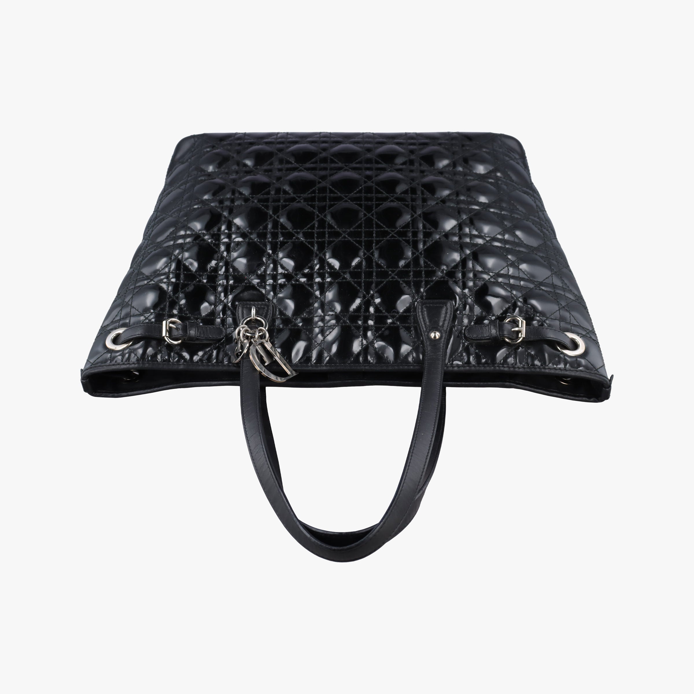 Pre-owned Christian Dior panarea cannage Black Enamel×Leather  shoulderbag | stylenewstar