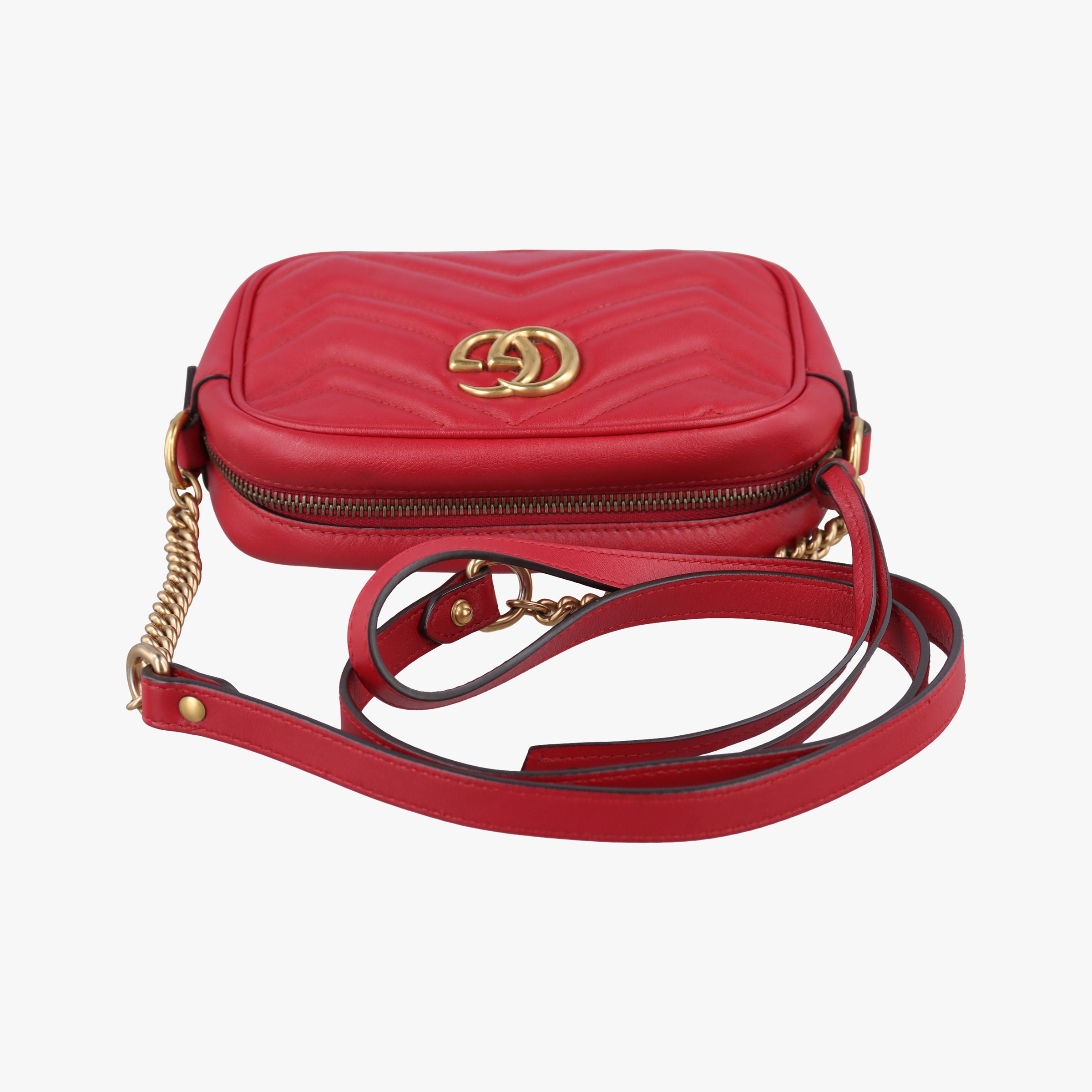 Pre-owned Gucci GG Marmont Red Leather 448065 shoulderbag | stylenewstar