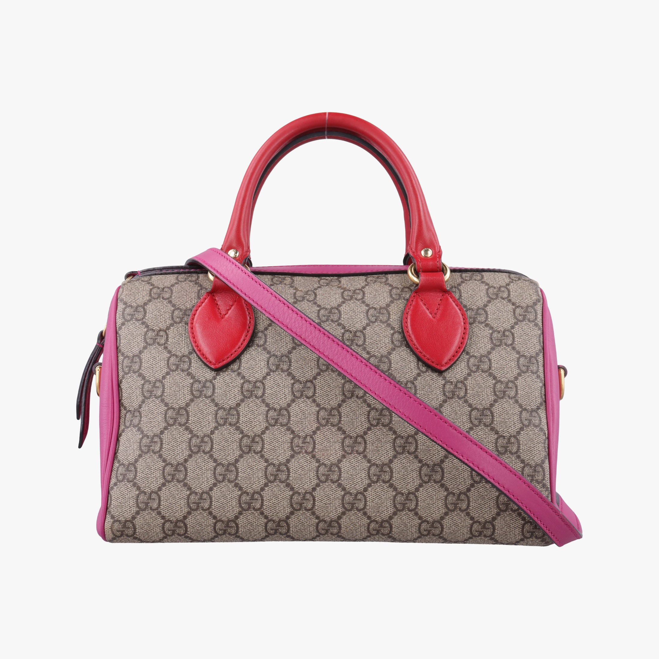 Pre-owned Gucci GG SUPREME beige×red×pink PVC coated canvas×Leather 409529 shoulderbag | stylenewstar