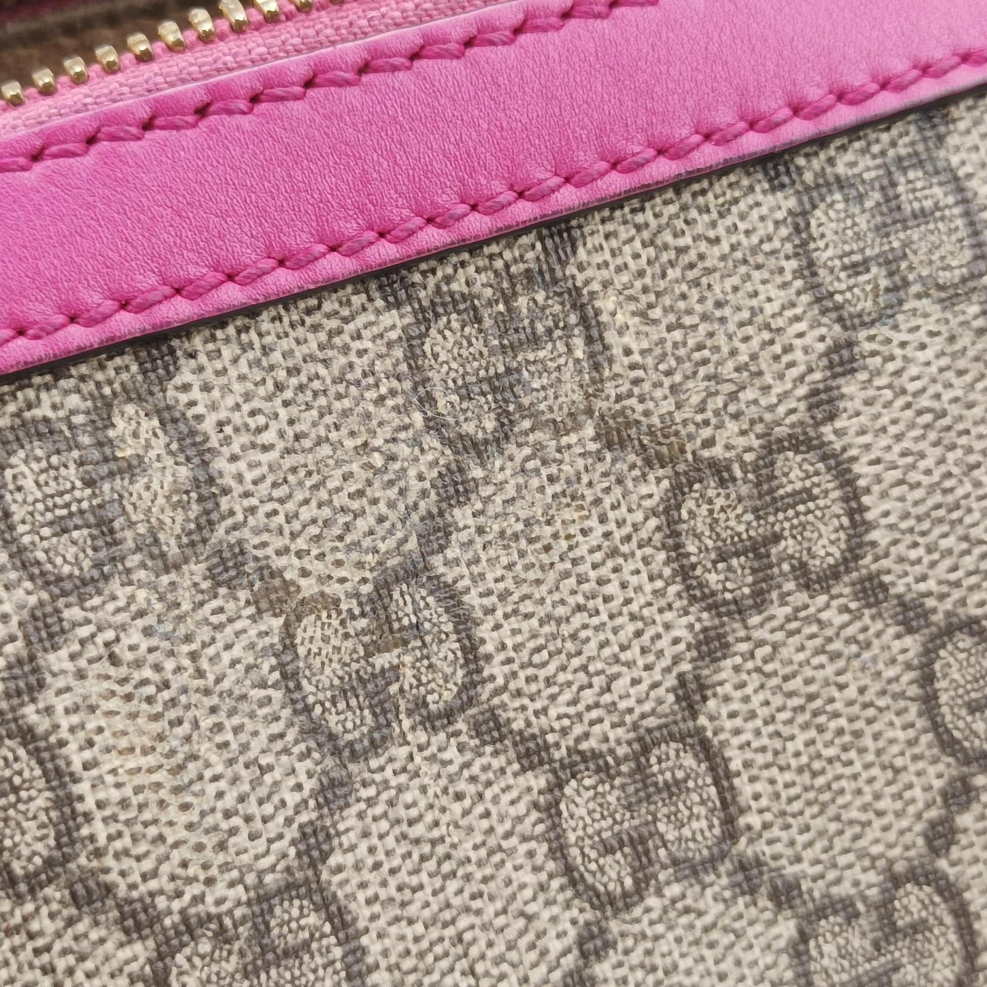 Pre-owned Gucci GG SUPREME beige×red×pink PVC coated canvas×Leather 409529 shoulderbag | stylenewstar
