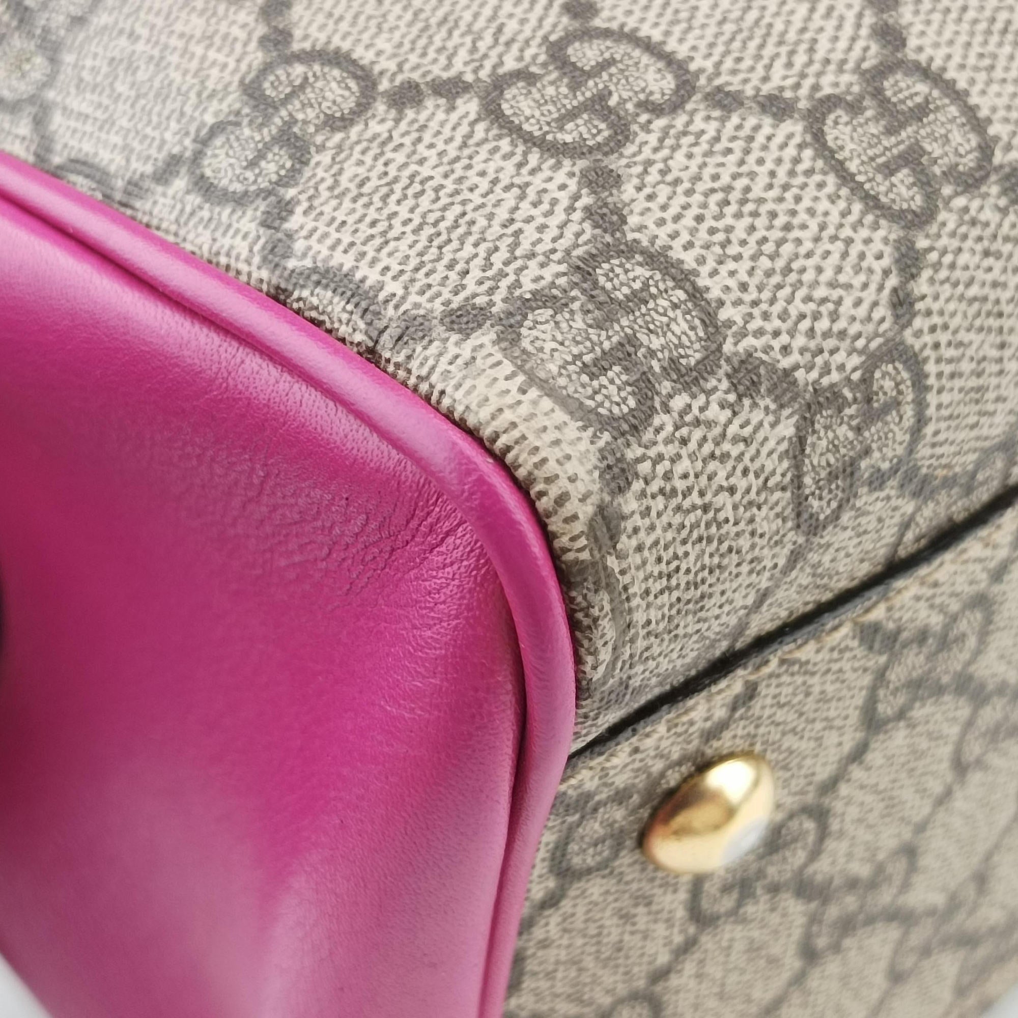 Pre-owned Gucci GG SUPREME beige×red×pink PVC coated canvas×Leather 409529 shoulderbag | stylenewstar