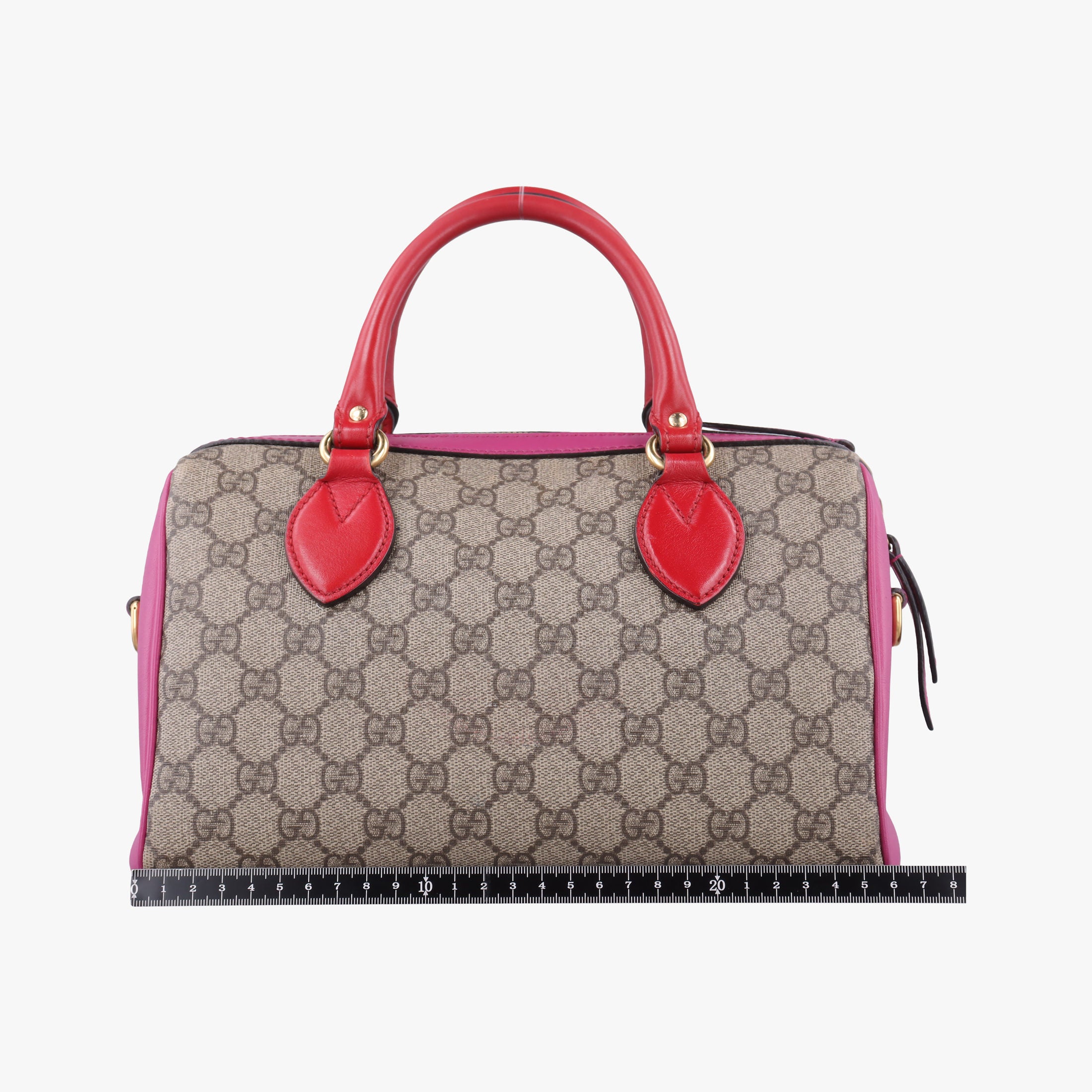 Pre-owned Gucci GG SUPREME beige×red×pink PVC coated canvas×Leather 409529 shoulderbag | stylenewstar
