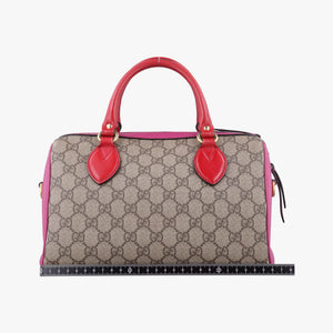 Pre-owned Gucci GG SUPREME beige×red×pink PVC coated canvas×Leather 409529 shoulderbag | stylenewstar