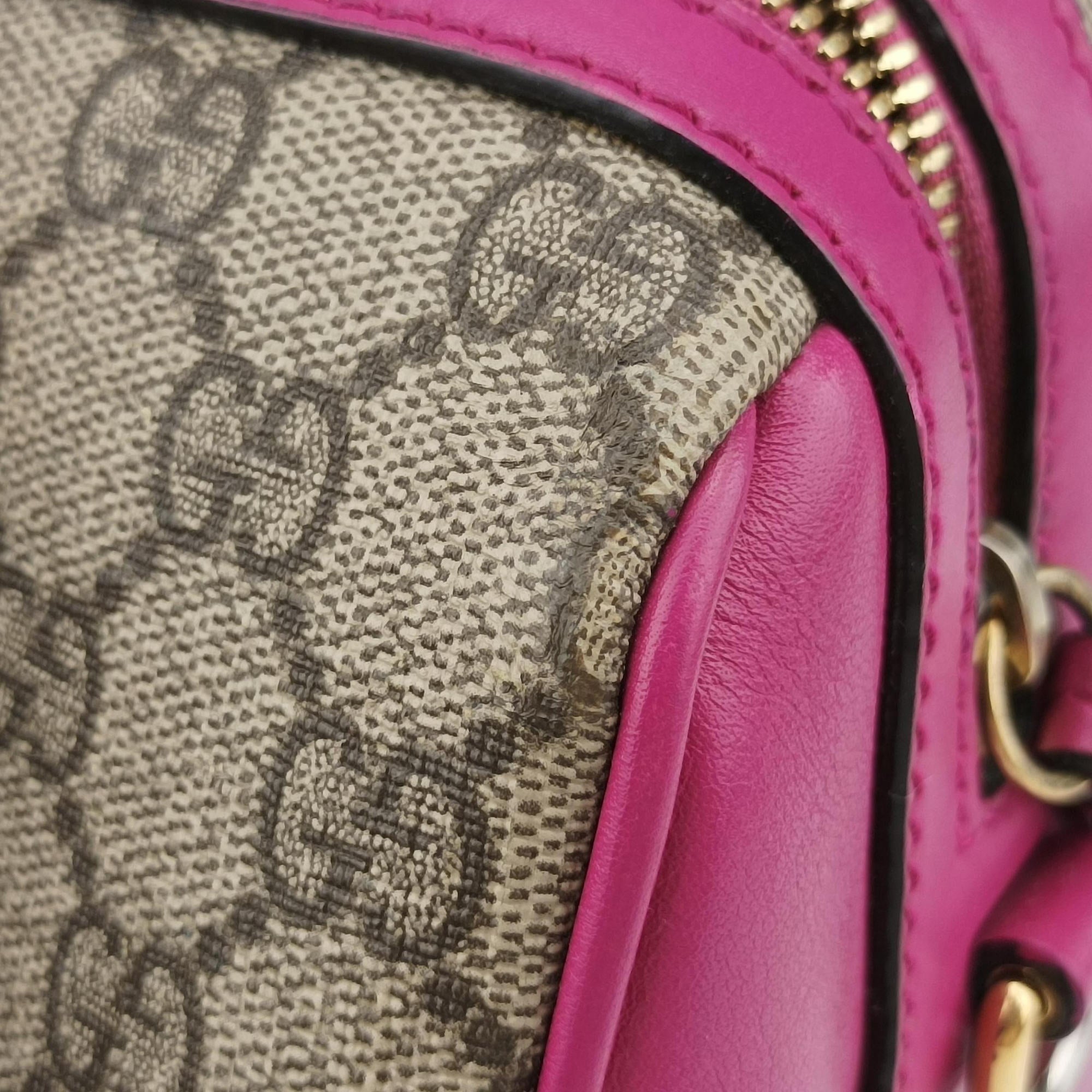 Pre-owned Gucci GG SUPREME beige×red×pink PVC coated canvas×Leather 409529 shoulderbag | stylenewstar