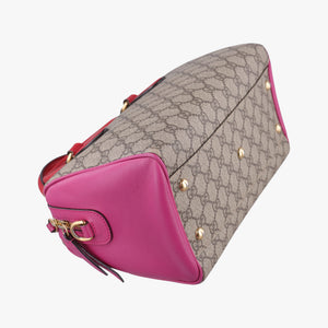 Pre-owned Gucci GG SUPREME beige×red×pink PVC coated canvas×Leather 409529 shoulderbag | stylenewstar