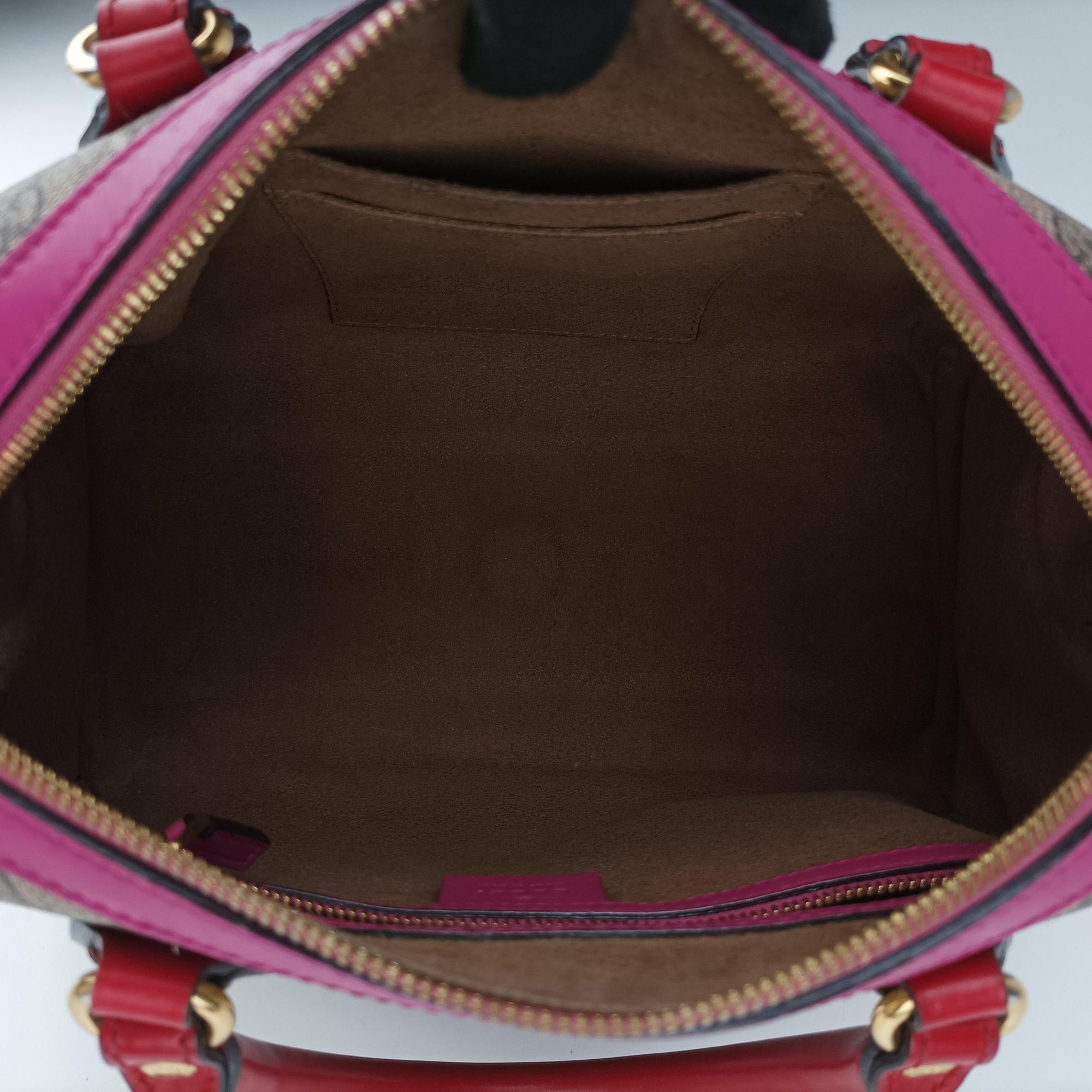 Pre-owned Gucci GG SUPREME beige×red×pink PVC coated canvas×Leather 409529 shoulderbag | stylenewstar