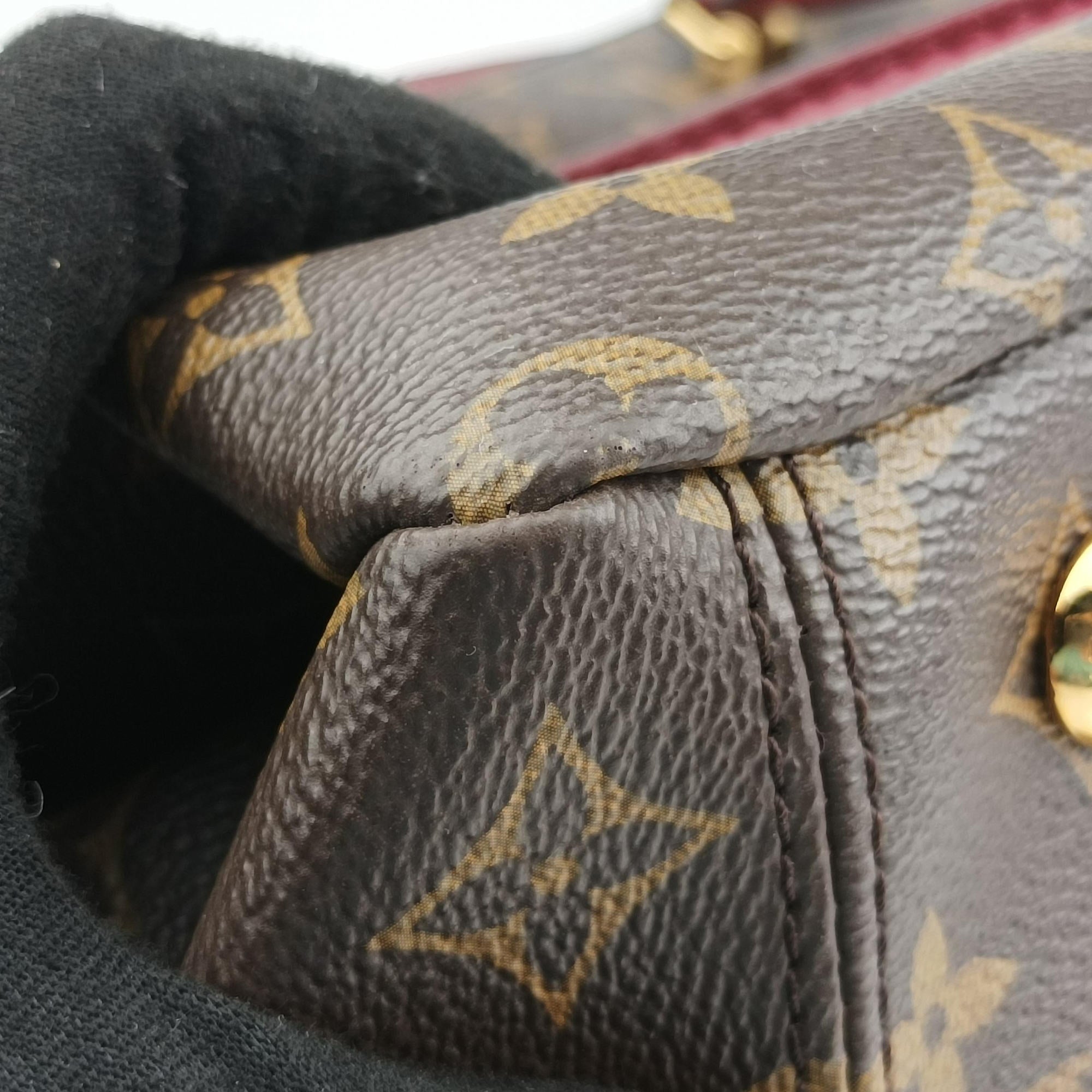Secondhand Louis Vuitton PALLAS brown×RAISIN Monogram Canvas×calf leather M41599 shoulderbag | stylenewstar