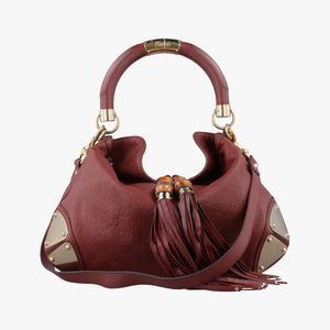 Pre-owned Gucci Bamboo Babouska Indy Hobo Burgundy Leather 177139 shoulderbag | stylenewstar