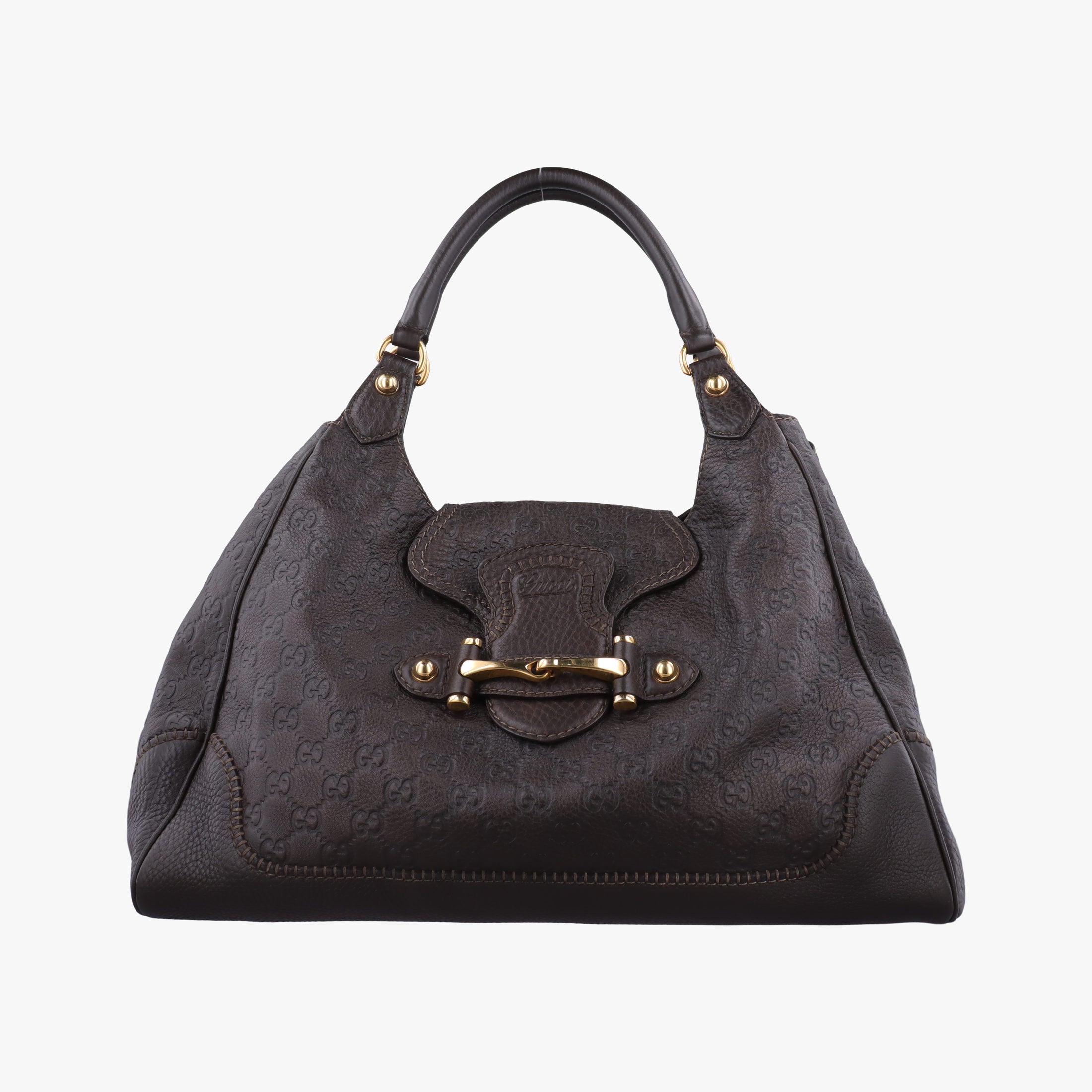 Pre-owned Gucci Guccissima New Pelham horsebit Brown leather 223958 handbag | stylenewstar