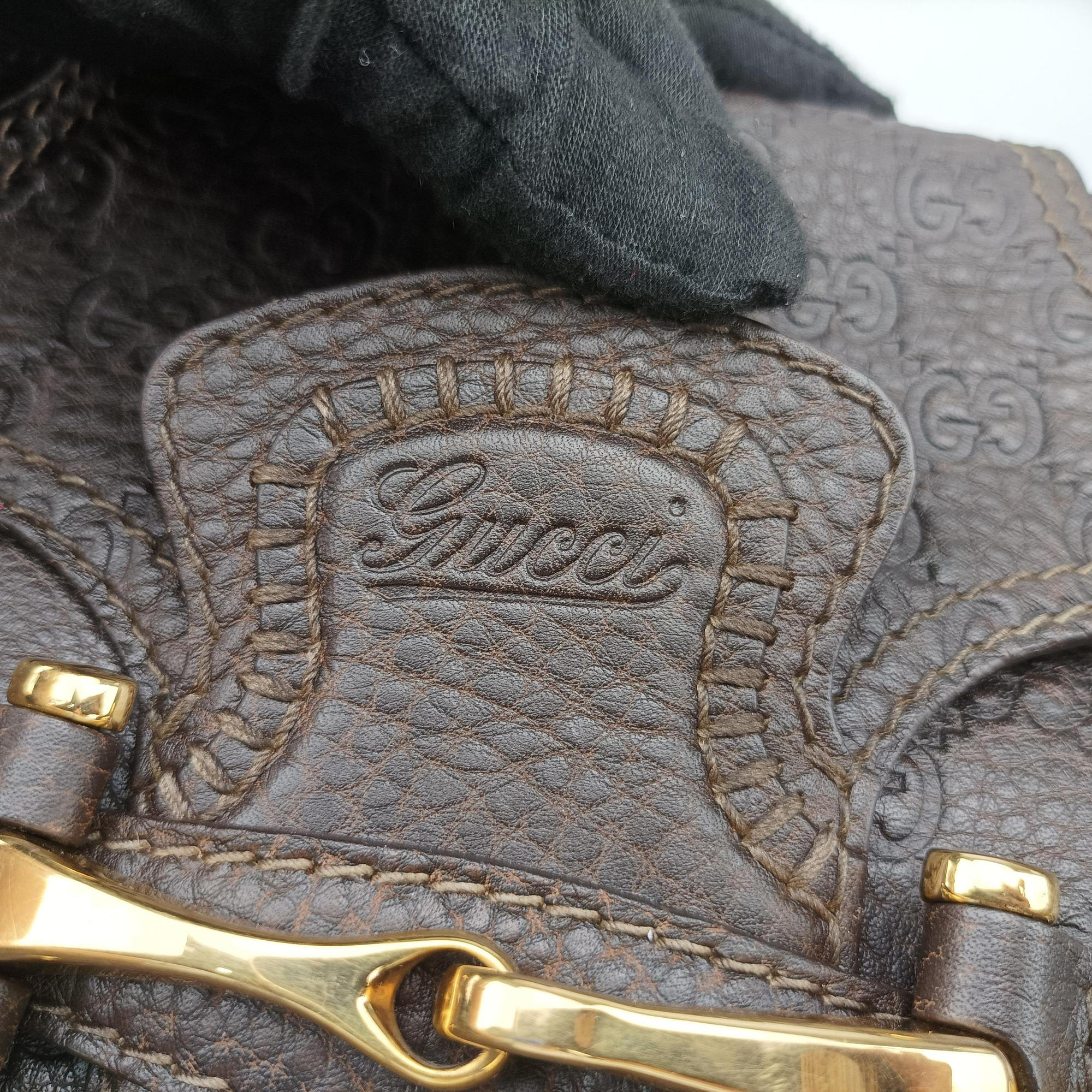 Pre-owned Gucci Guccissima New Pelham horsebit Brown leather 223958 handbag | stylenewstar