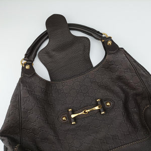 Pre-owned Gucci Guccissima New Pelham horsebit Brown leather 223958 handbag | stylenewstar