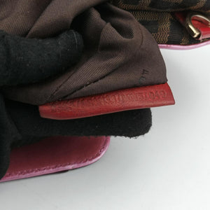Pre-owned Fendi Zucca Vanity Mirror Brown × Red Jacquard × Leather 8BN133 shoulderbag | stylenewstar