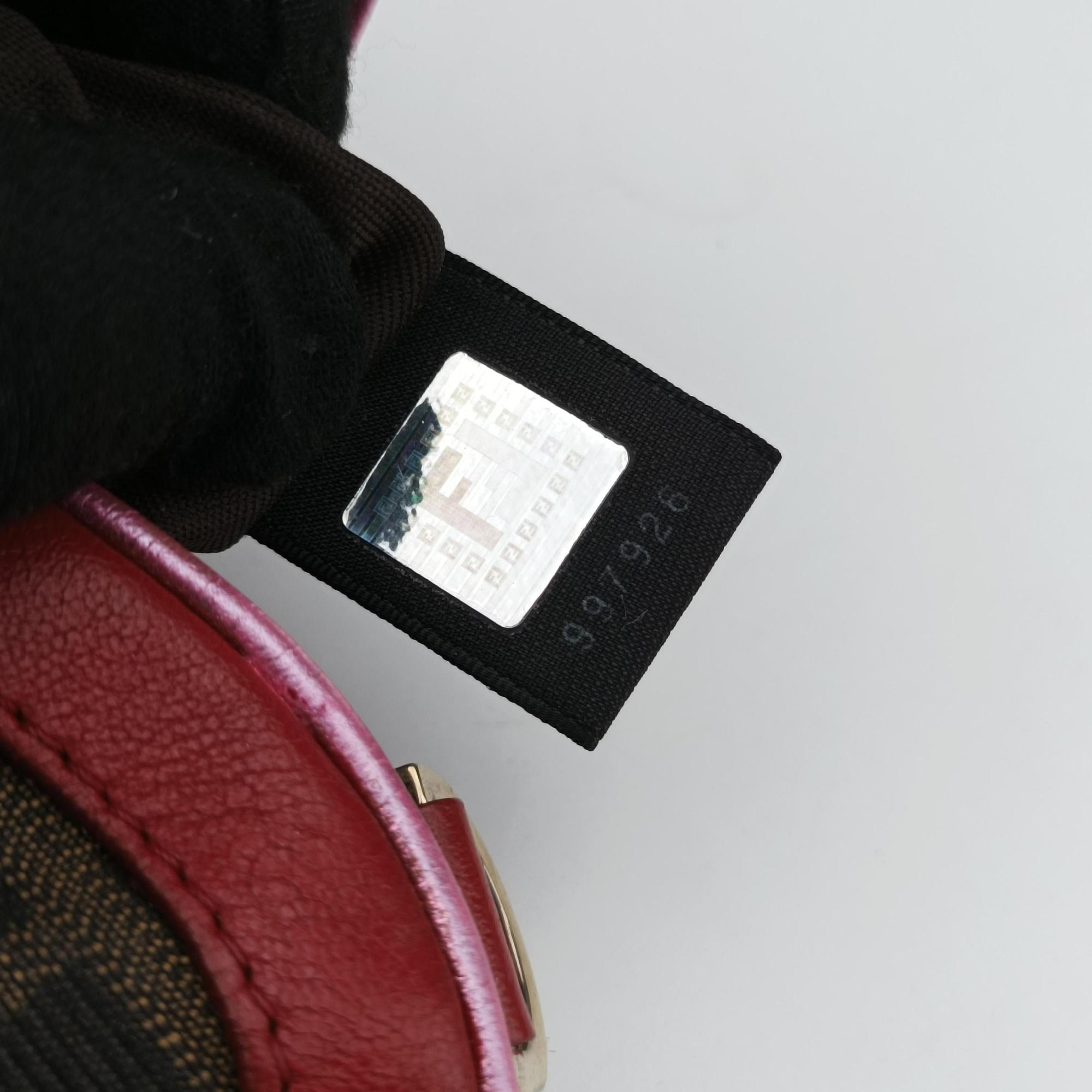 Pre-owned Fendi Zucca Vanity Mirror Brown × Red Jacquard × Leather 8BN133 shoulderbag | stylenewstar