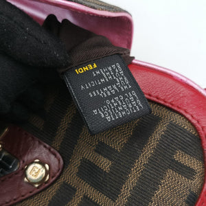 Pre-owned Fendi Zucca Vanity Mirror Brown × Red Jacquard × Leather 8BN133 shoulderbag | stylenewstar