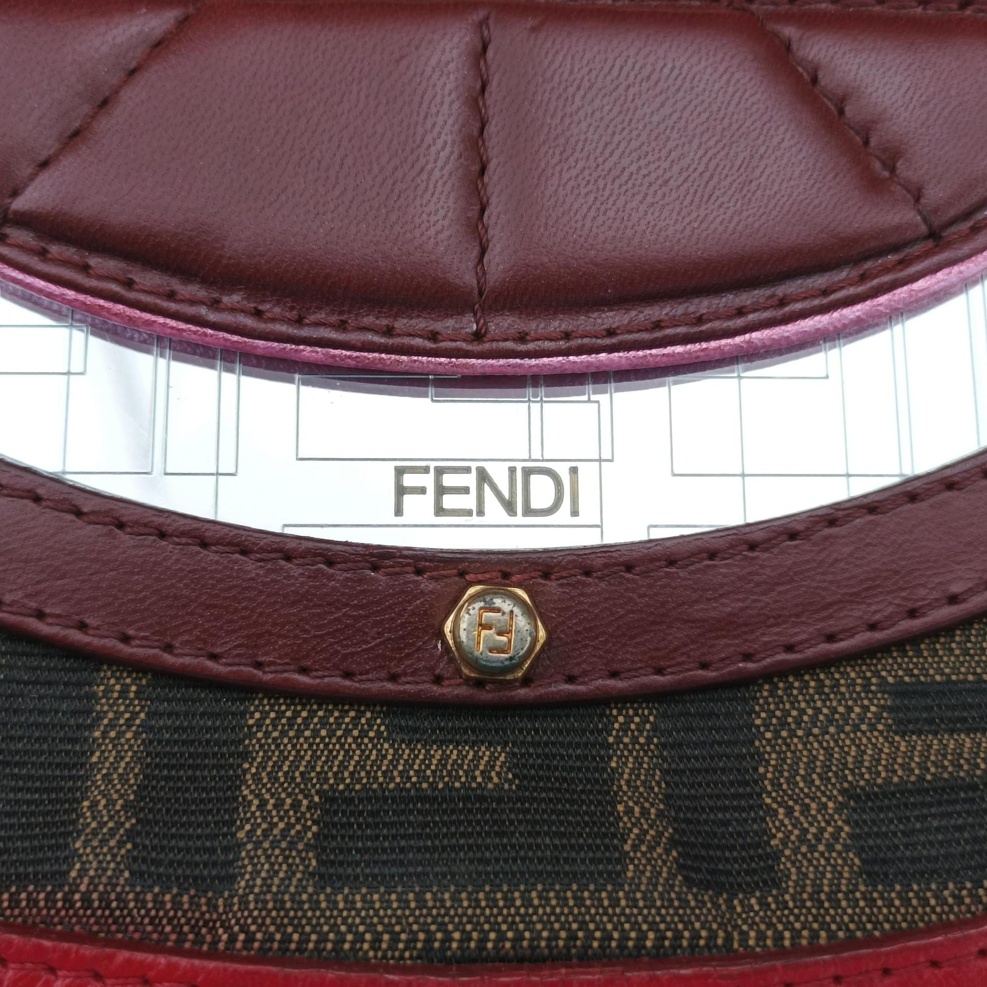 Pre-owned Fendi Zucca Vanity Mirror Brown × Red Jacquard × Leather 8BN133 shoulderbag | stylenewstar