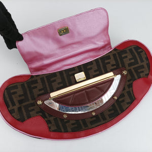 Pre-owned Fendi Zucca Vanity Mirror Brown × Red Jacquard × Leather 8BN133 shoulderbag | stylenewstar