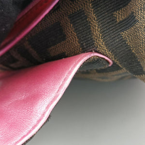 Pre-owned Fendi Zucca Vanity Mirror Brown × Red Jacquard × Leather 8BN133 shoulderbag | stylenewstar