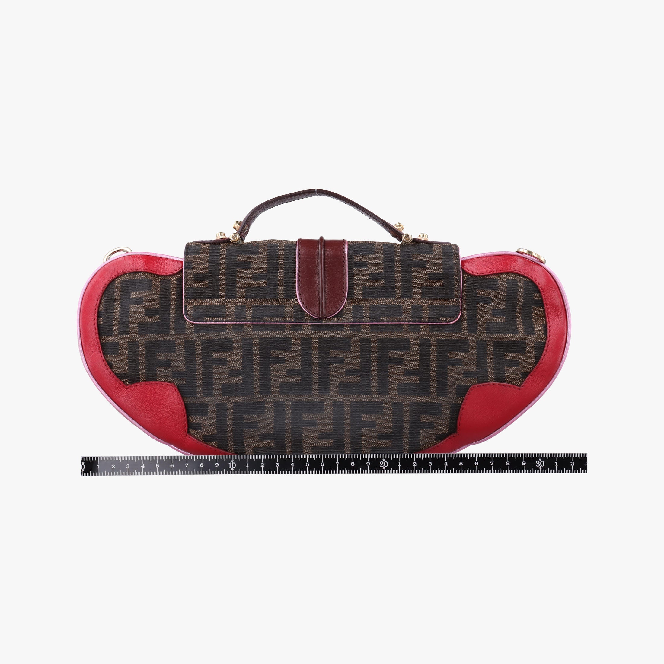 Pre-owned Fendi Zucca Vanity Mirror Brown × Red Jacquard × Leather 8BN133 shoulderbag | stylenewstar