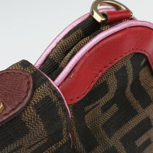 Pre-owned Fendi Zucca Vanity Mirror Brown × Red Jacquard × Leather 8BN133 shoulderbag | stylenewstar
