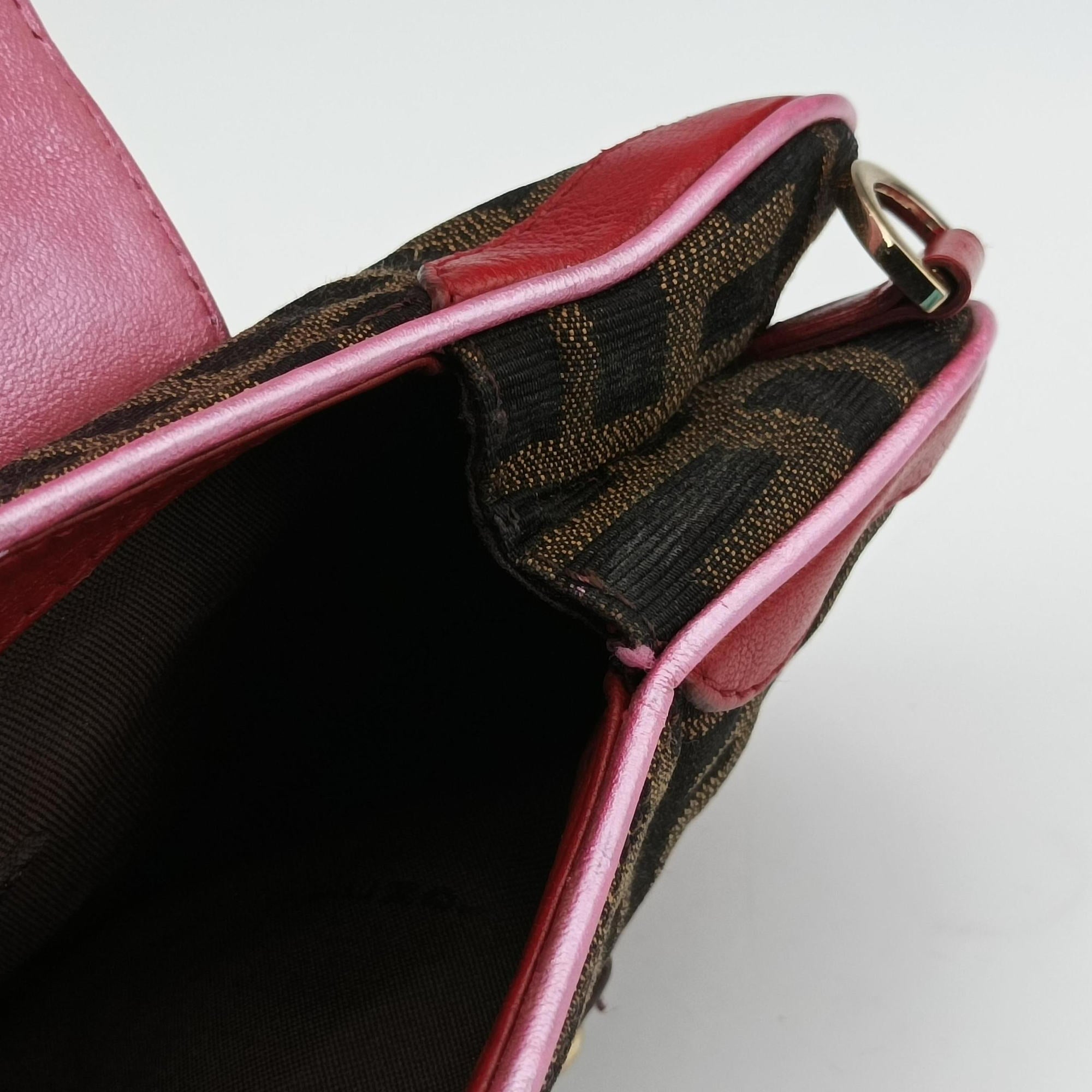 Pre-owned Fendi Zucca Vanity Mirror Brown × Red Jacquard × Leather 8BN133 shoulderbag | stylenewstar