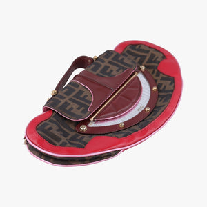 Pre-owned Fendi Zucca Vanity Mirror Brown × Red Jacquard × Leather 8BN133 shoulderbag | stylenewstar
