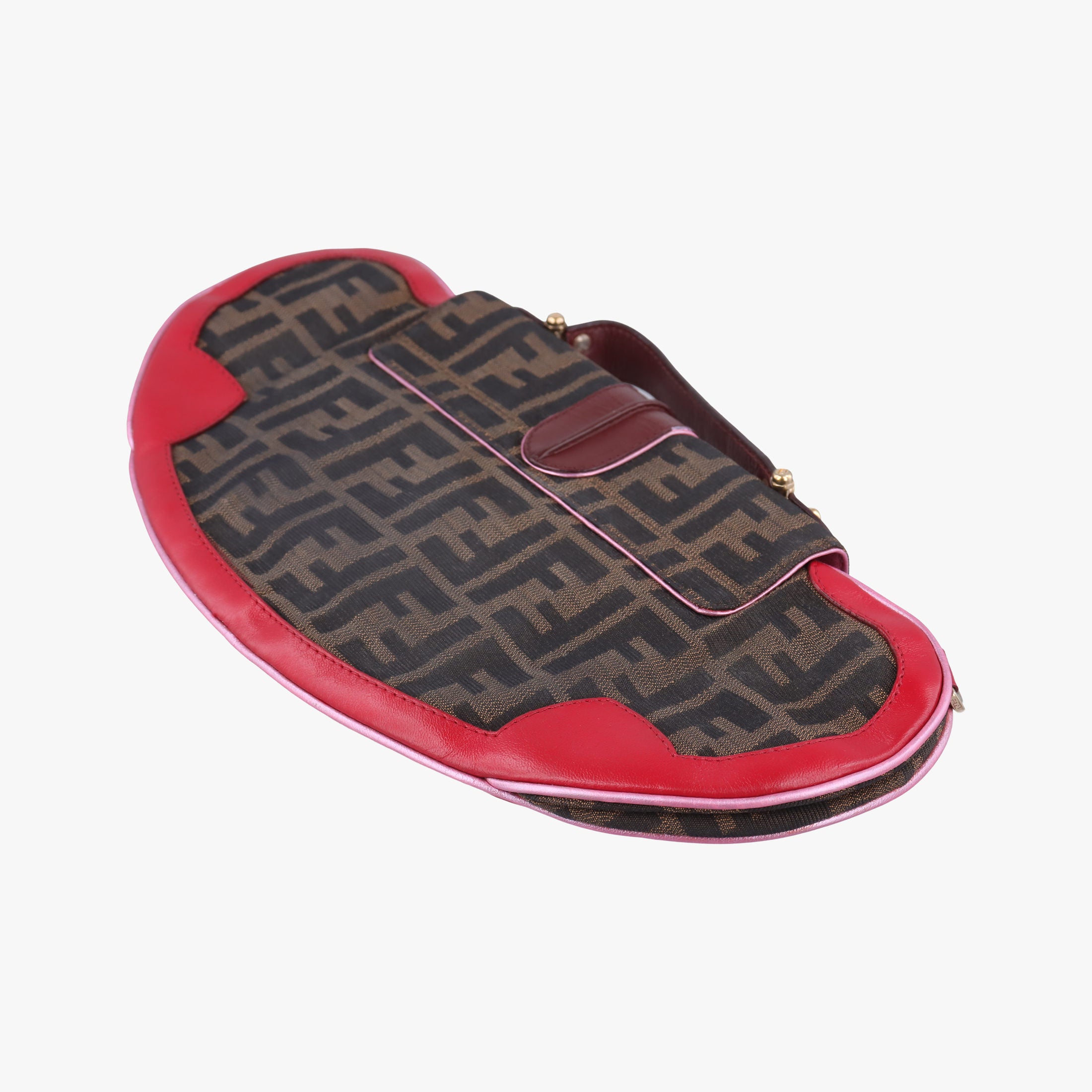 Pre-owned Fendi Zucca Vanity Mirror Brown × Red Jacquard × Leather 8BN133 shoulderbag | stylenewstar