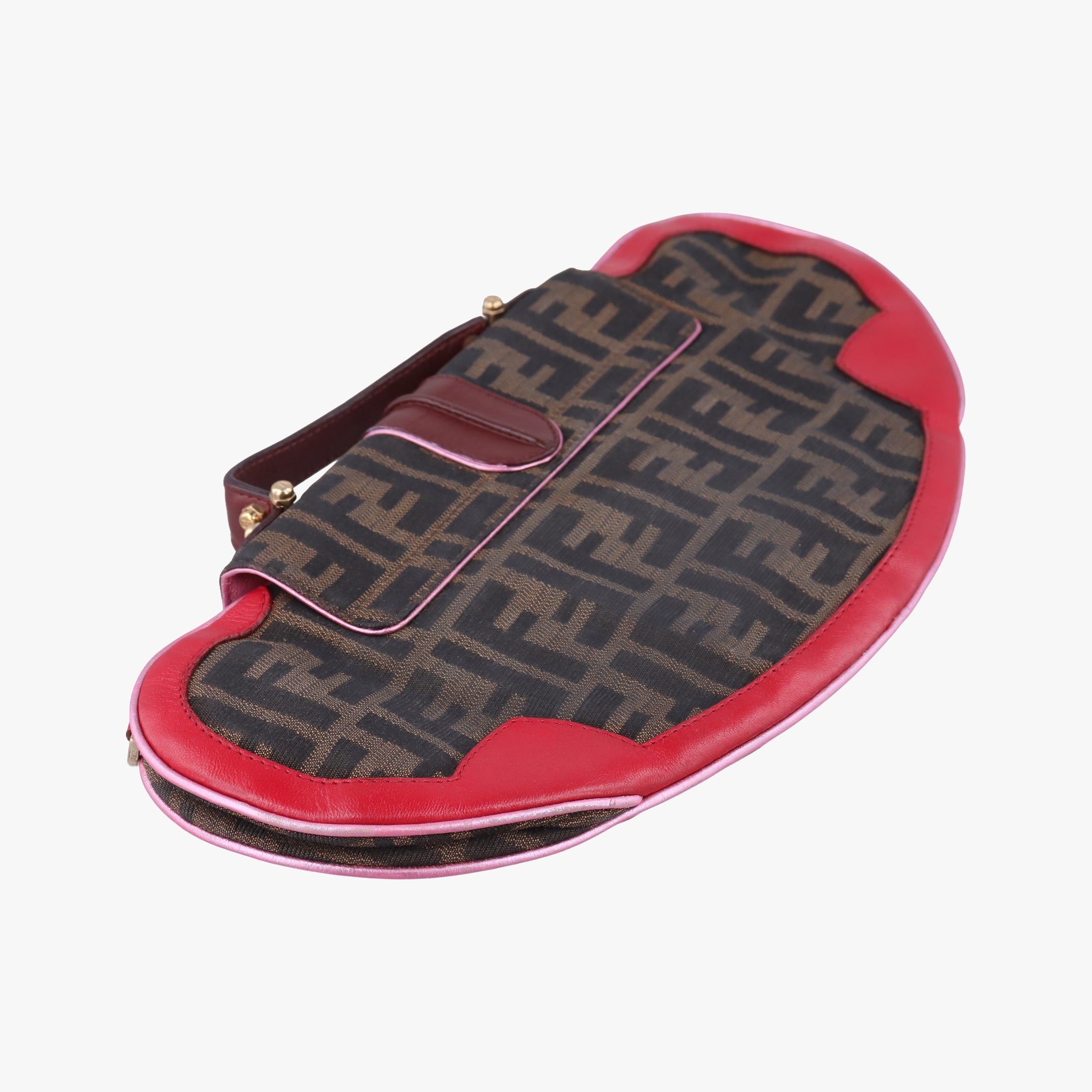 Pre-owned Fendi Zucca Vanity Mirror Brown × Red Jacquard × Leather 8BN133 shoulderbag | stylenewstar